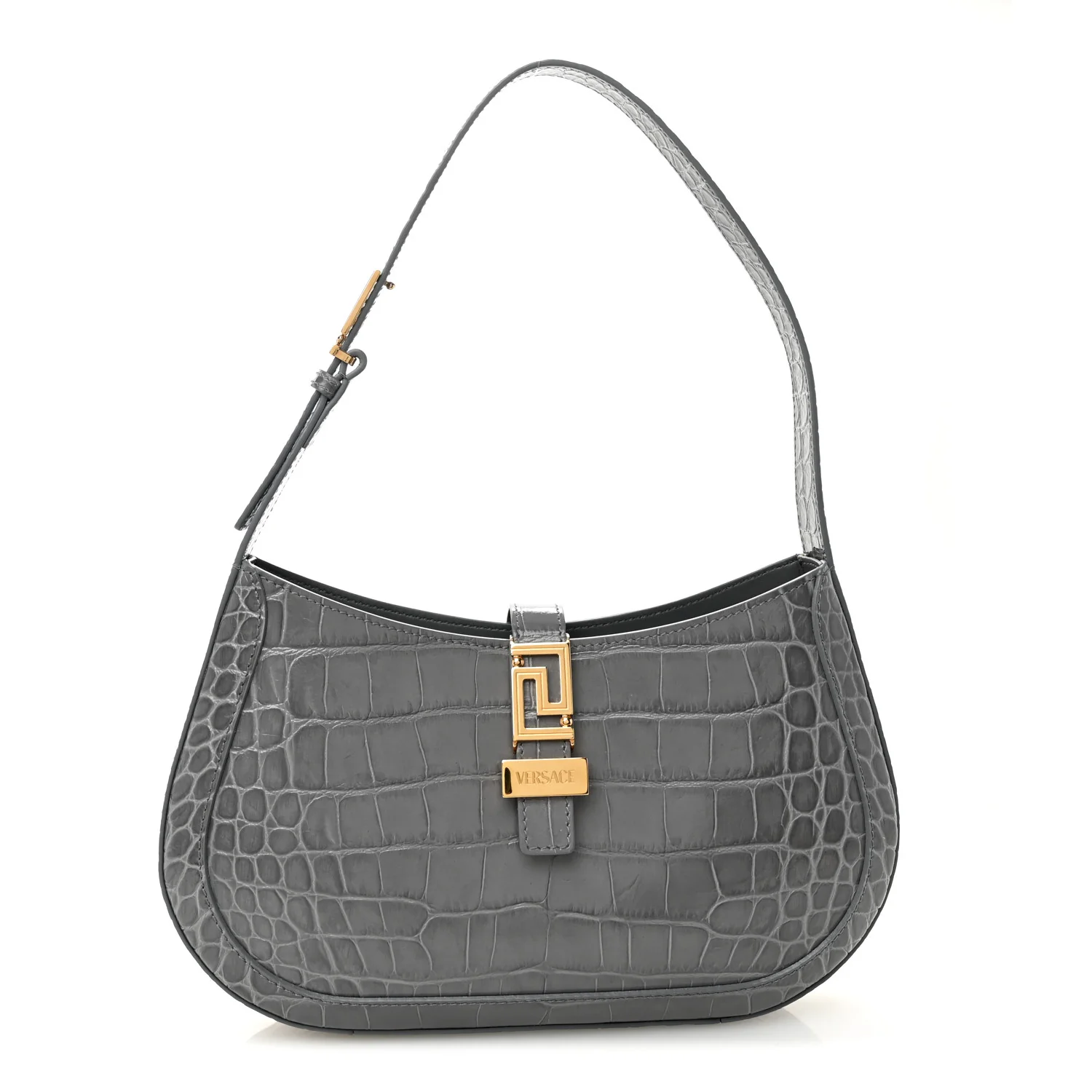 Calfskin Crocodile Embossed Large Greca Goddess Bag Charcoal