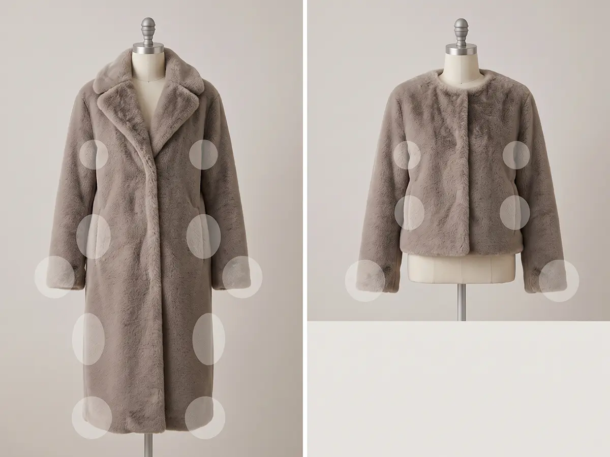 Comparison of common wear areas on long and short faux fur coats