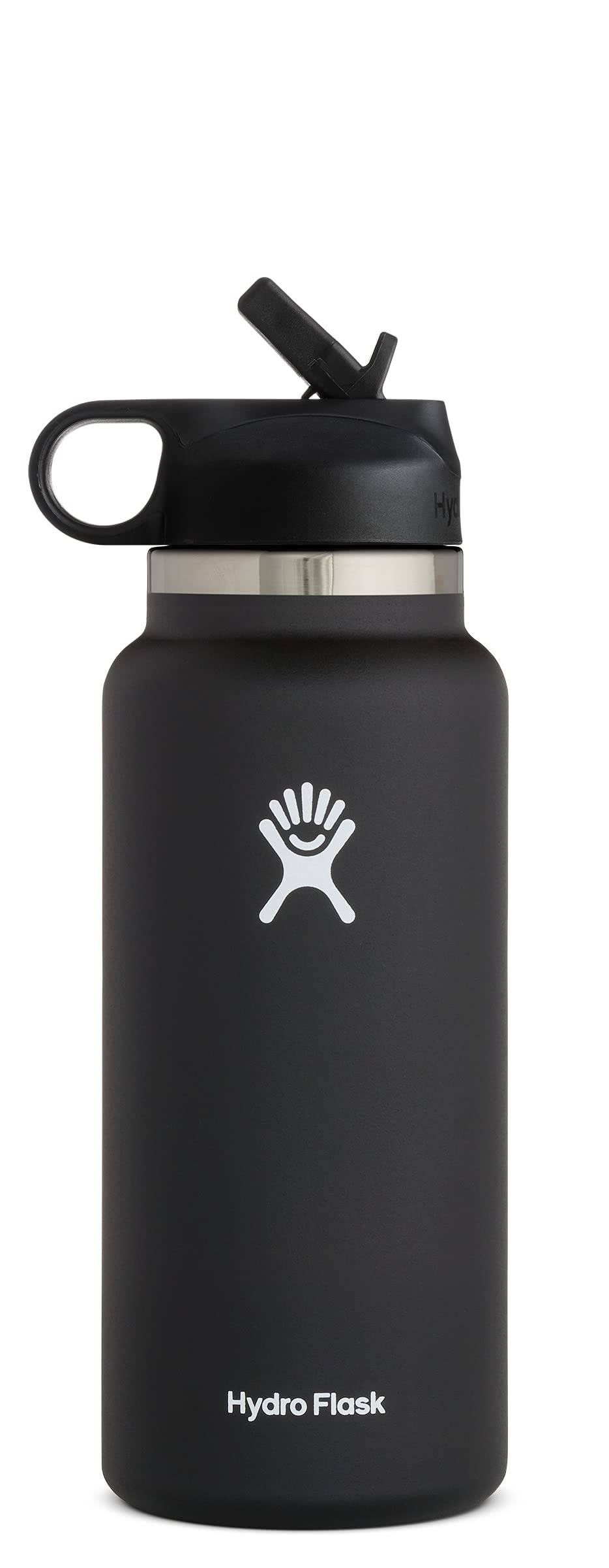 Hydro Flask Water Bottle - Wide Mouth Straw Lid 2.0 - 40 oz Black