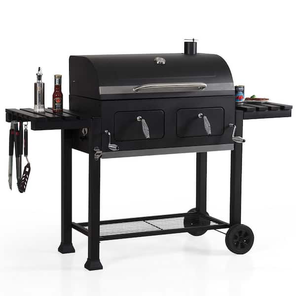 Heavy - Duty Outdoor Barrel Charcoal Grill in Black