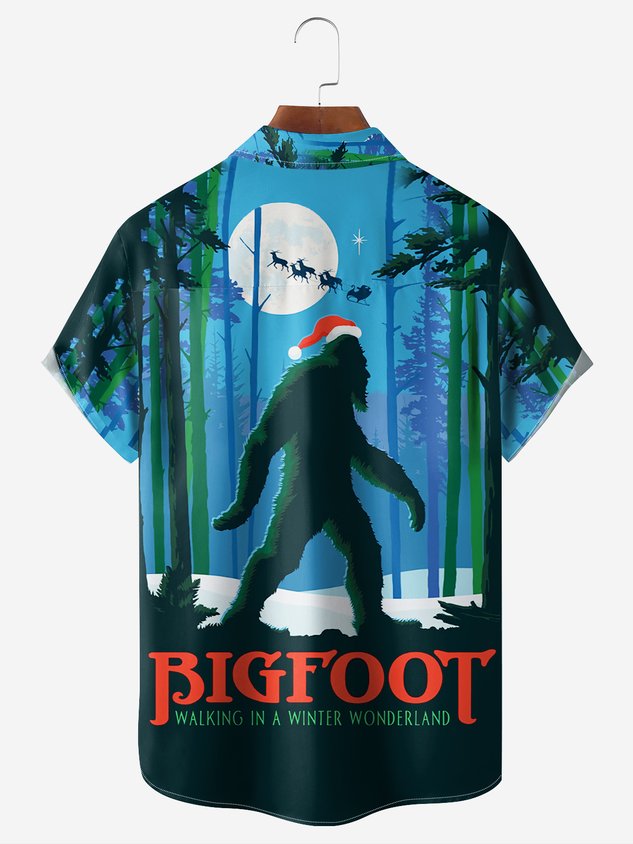 Chemise décontractée à manches courtes et poche poitrine Big Foot pour Noël