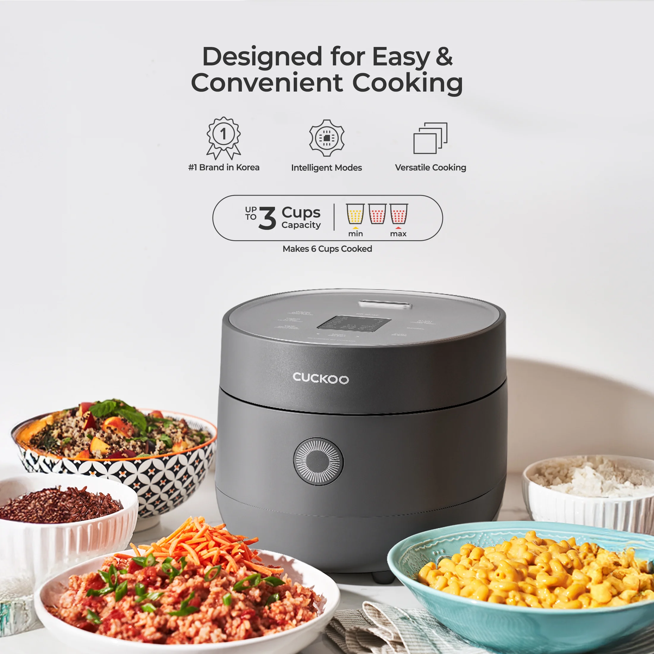 CUCKOO Rice Cooker 6 Cups Cooked, Warmer, Nonstick Pot and Fuzzy Logic Tech in Gray (CR - 0375FG)