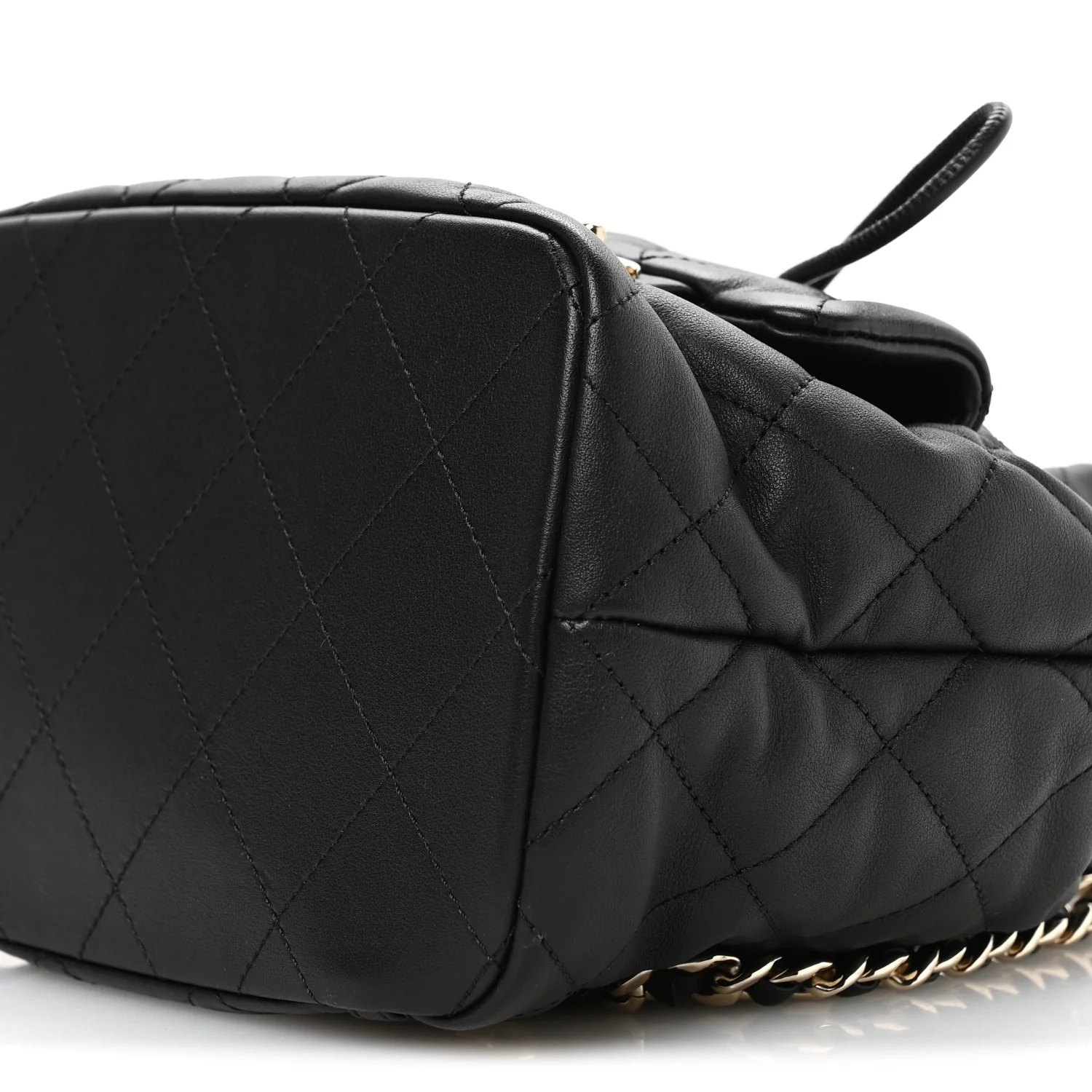 Lambskin Quilted Double Pocket Drawstring Backpack Black