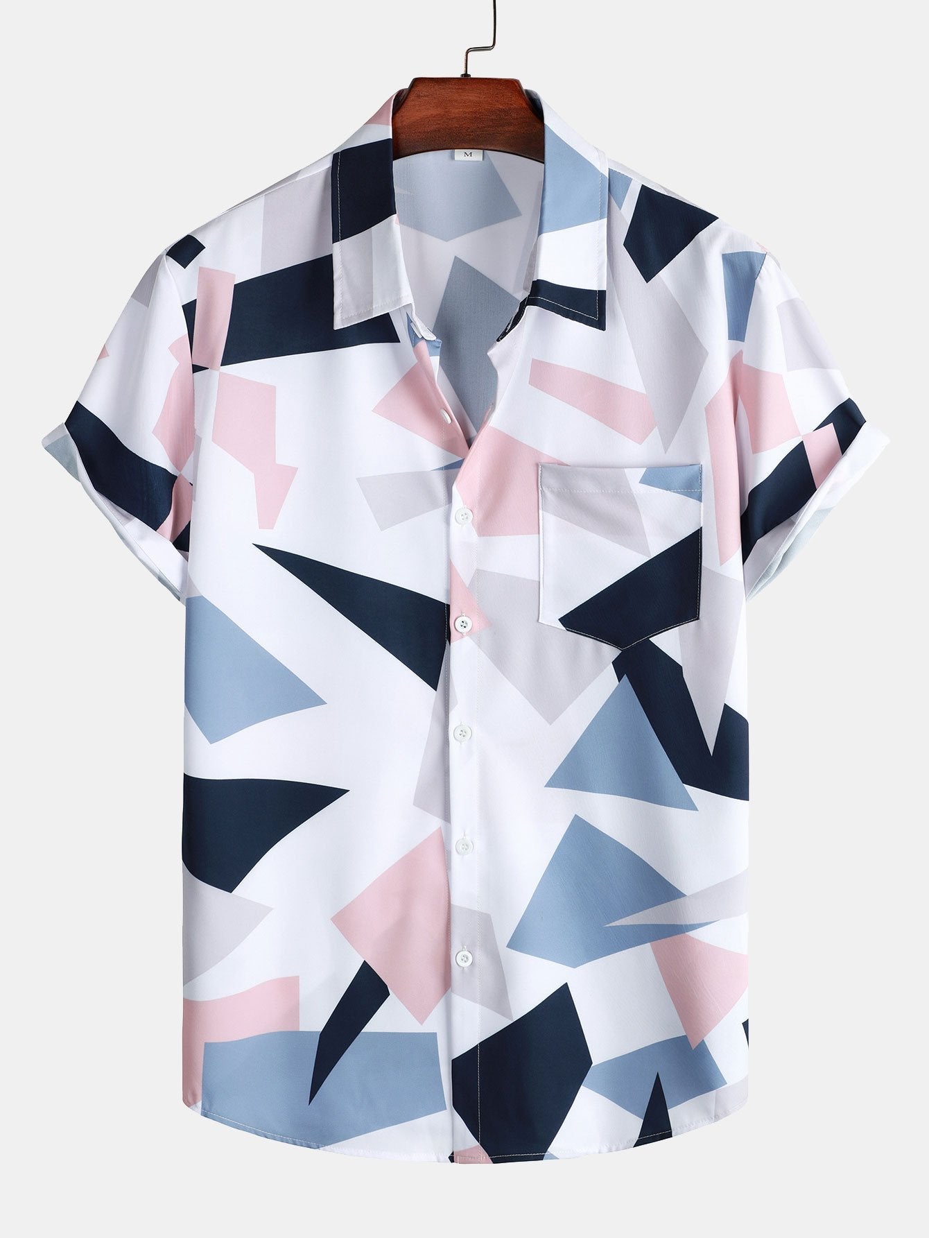 Chemise boutonnée à imprimé géométrique avec poche et short de bain court