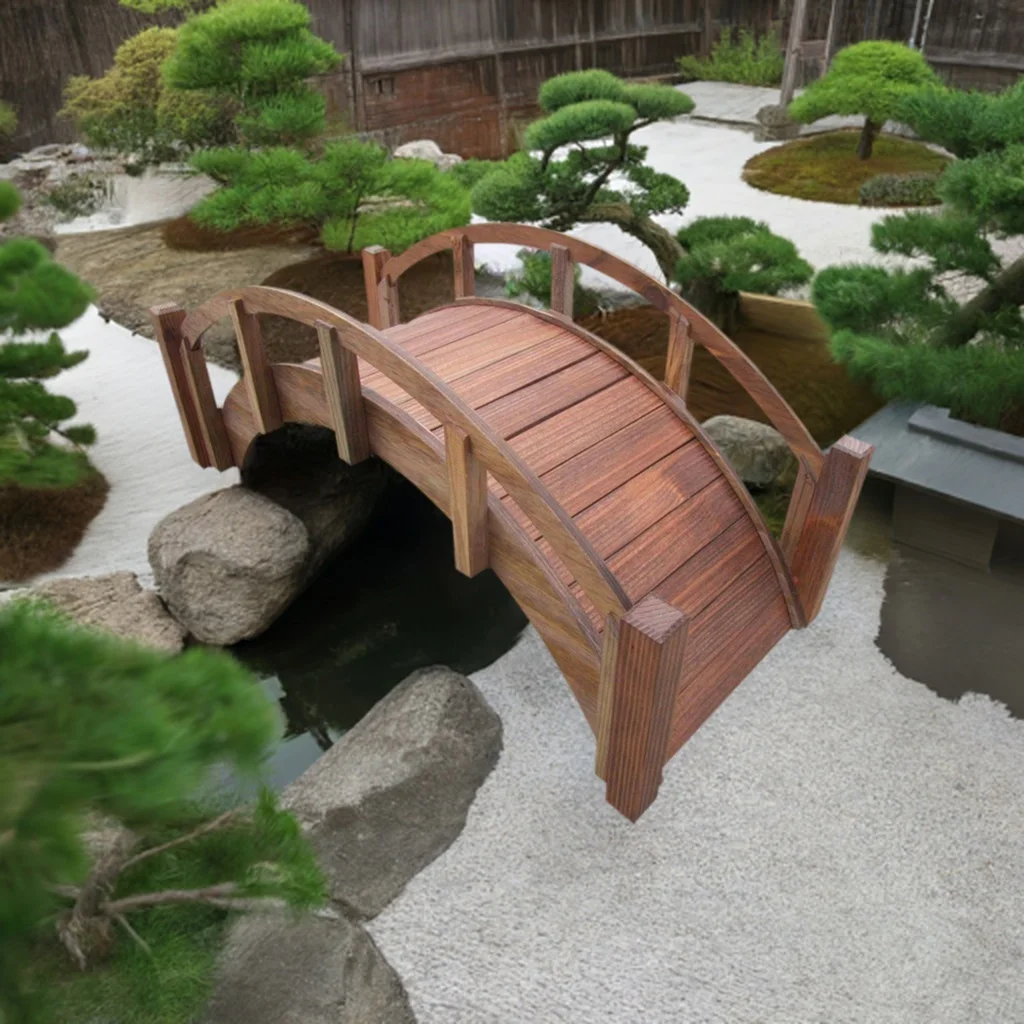 Samsgazebos Miniature Japanese Wood Garden Bridge, 25 - Inch, Brown, Treated