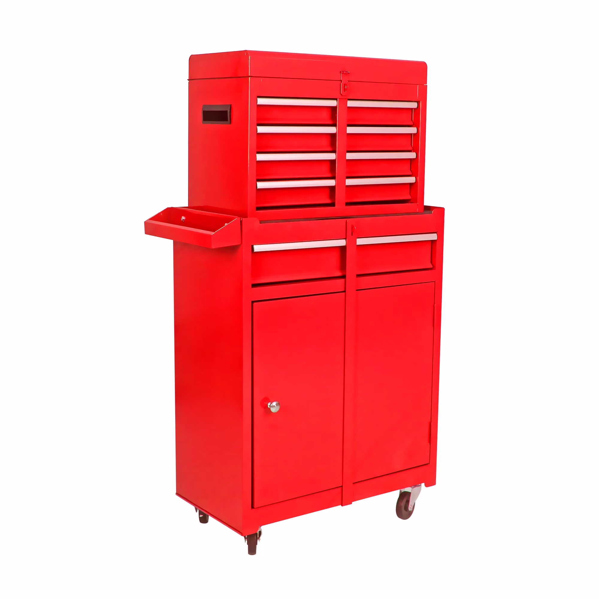 5-Drawer Tool Organizer Box, 2 in 1 Rolling Tool Chest w/ Adjustable Shelf, Detachable Top, Lockable Wheels for Garage Workshop Warehouse, Red