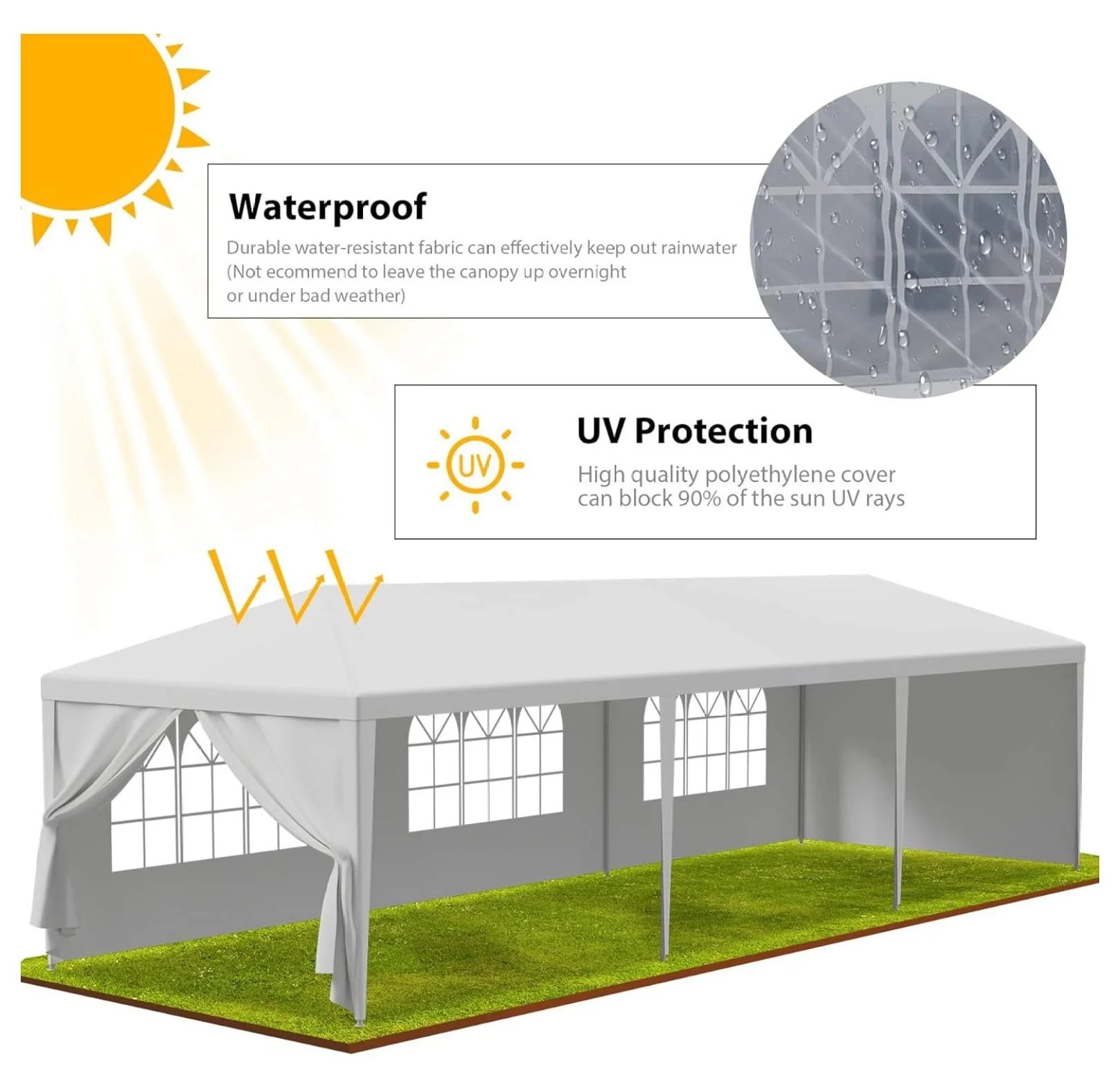 10'x30' Outdoor Party Wedding Tent Canopy Waterproof Camping Gazebo BBQ Shelter Pavilion Heavy Duty, 8 Removable Sidewalls (10x30) - Image 4