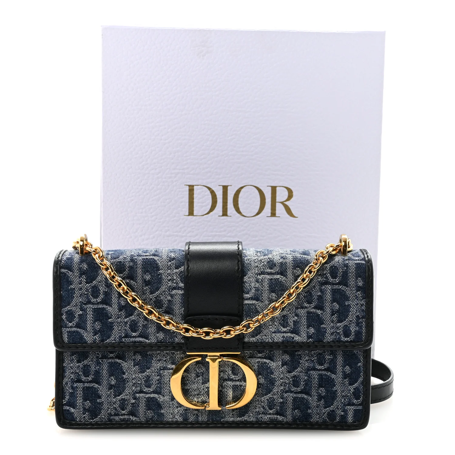 Denim Oblique 30 Montaigne East West Chain Flap Bag