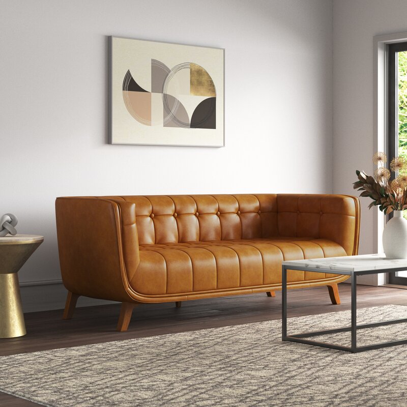 Canapé Ardrie 86'' en cuir véritable avec accoudoirs évasés