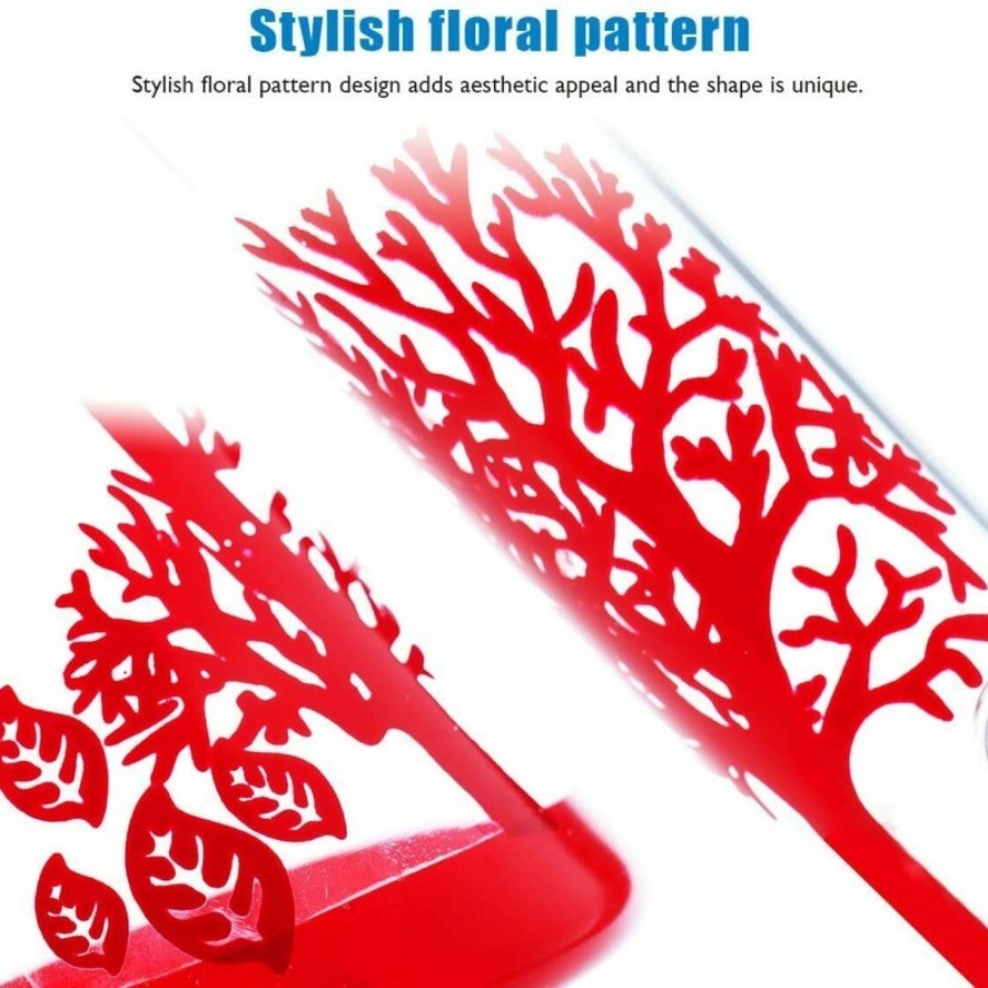 Close-up of the red tree and leaf pattern printed on the beaker glass bong