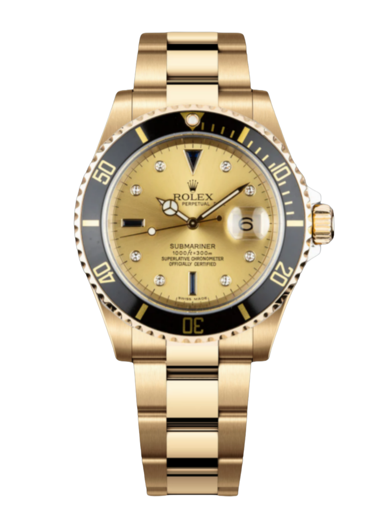 Rolex Submariner 40 18k Champagne Diamond Dial Black Bezel 16613T Gold Watch