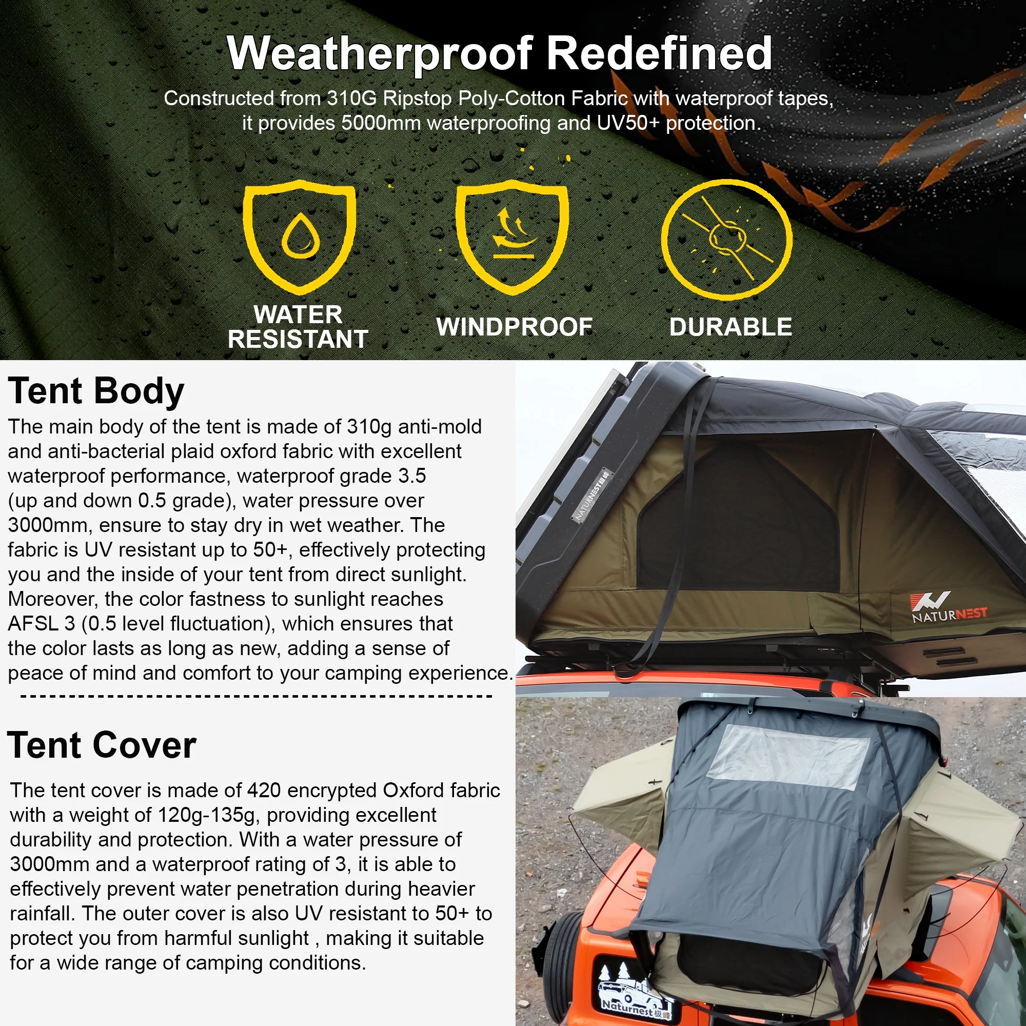 Rooftop Tent HardShell with Luggage Rack,Camping Tent for Van Suv Truck Car Vehicle Outdoor, 2-3 Person - Image 7