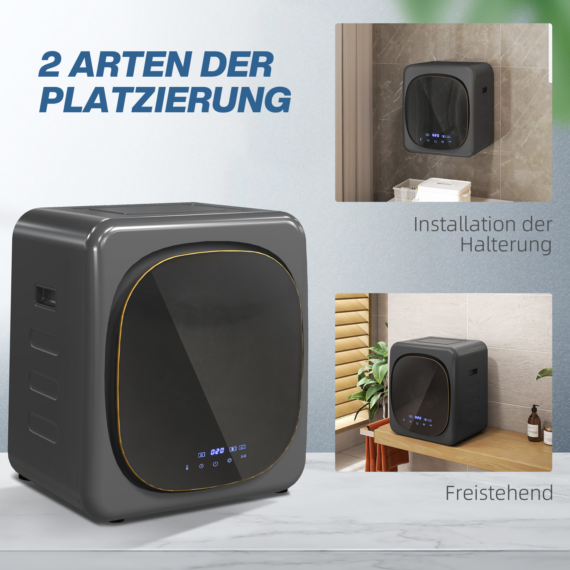 HOMCOM Wasdroger met UV-Desinfectie, Compact Ontwerp, 4 kg Capaciteit, Roestvrij Staal, Grijs