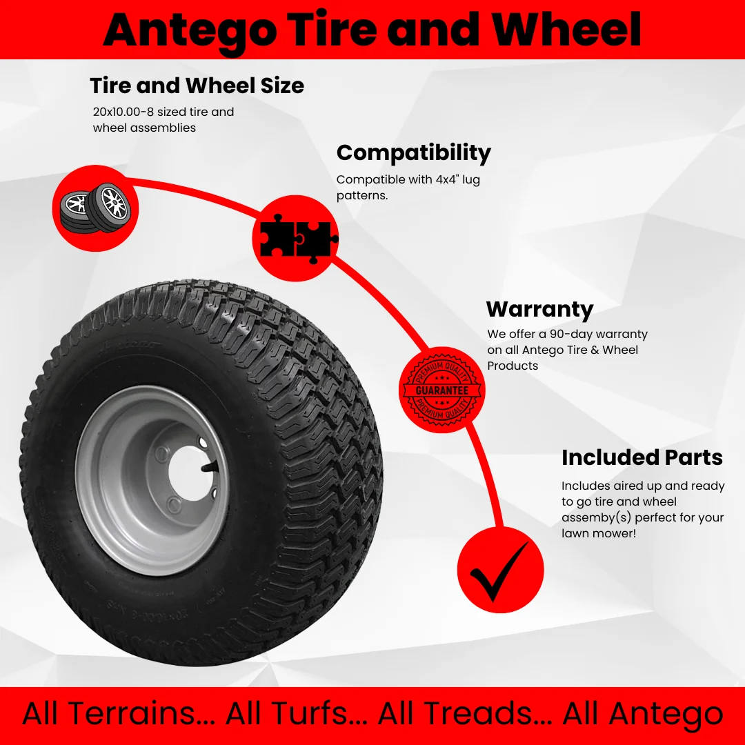 Tire and Wheel (Set of 2) 20x10 00 8 Tires Wheels 4 Ply for Lawn Garden Mower Turf Tires Image 4
