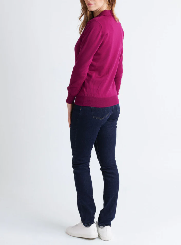 Pull col polo femme en laine mérinos violet