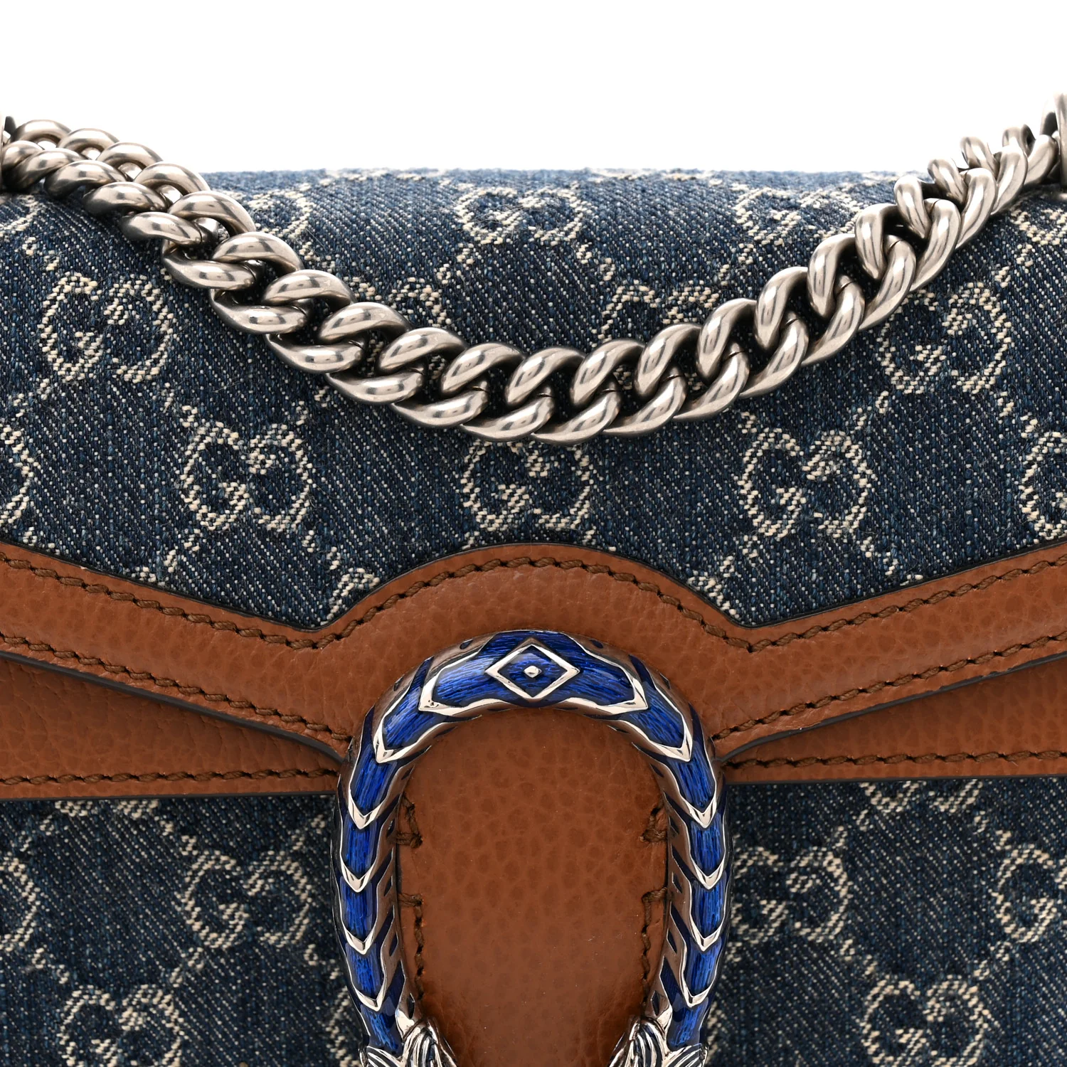 New Denim GG Monogram Dollar Calfskin Enamel Mini Dionysus Shoulder Bag Blue Tea Cuir Epilog Electric Blue