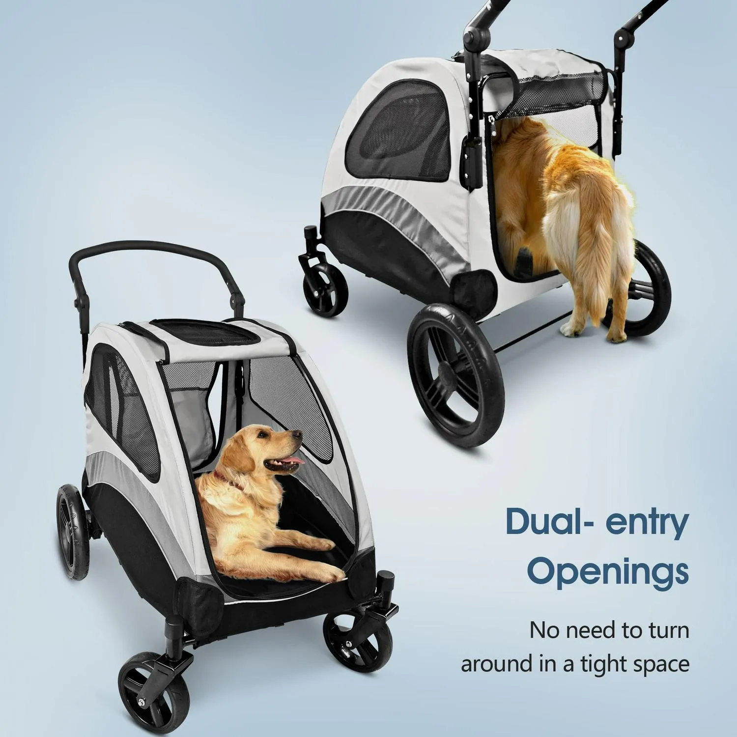 Poussette pliable pour animaux de compagnie, idéale pour un grand chien ou deux chiens et chats, avec 4 roues.