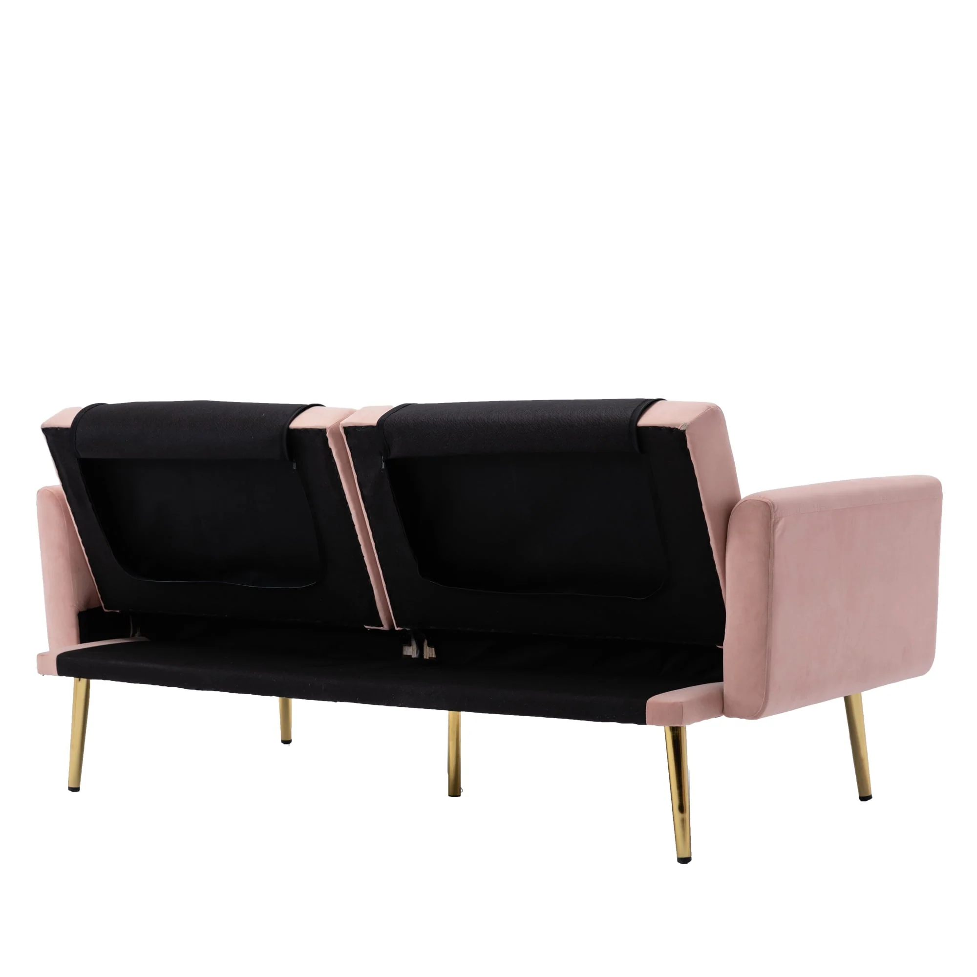 Morden Fort Pink Futon Couch Bed Upholstered Adjustable Convertible Sofa Velvet(Gray) Image 3