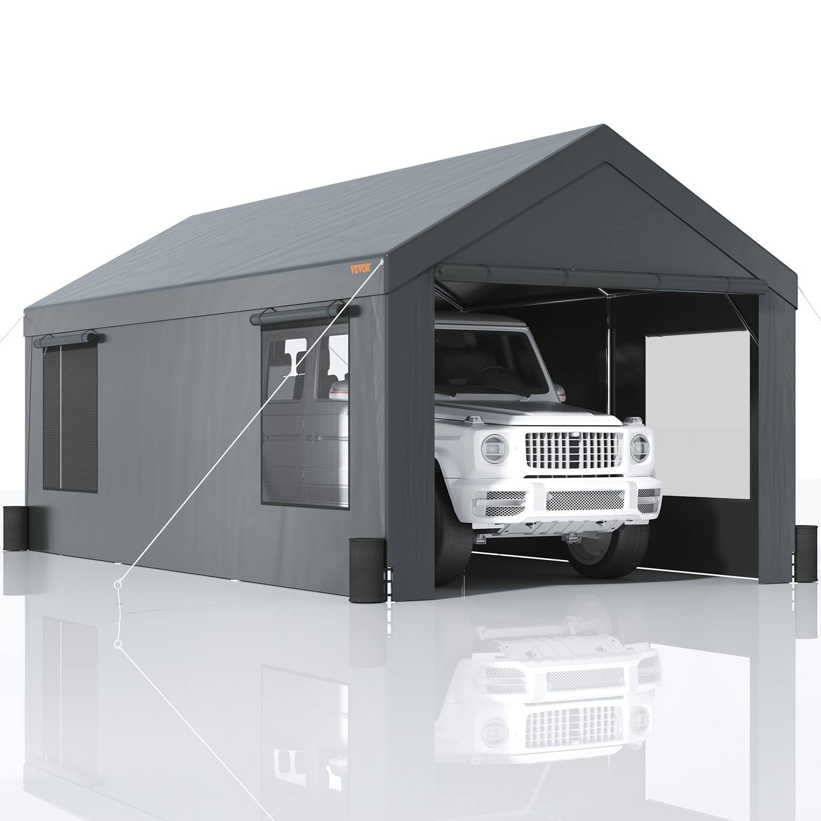 VEVOR Carport, Heavy Duty 12x20ft Car Canopy, Outdoor Garage Shelter with Removable Sidewalls, Roll-Up Ventilated Windows & Door, UV Resistant