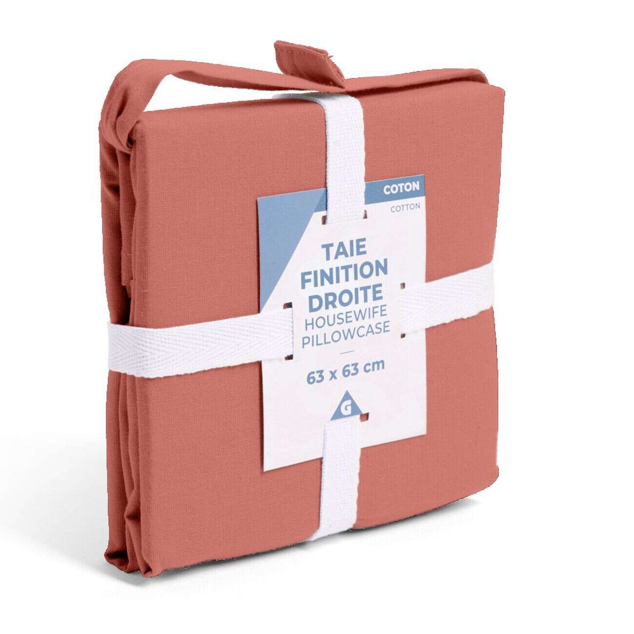 Taie d'oreiller 50x70cm 100% coton finition droite rouge brique