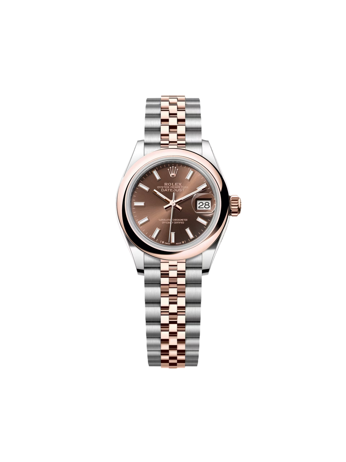 【Super Clone】RLX Lady-Datejust 28mm  279161 Chocolate Stick Dial, Two Tone Stainless Steel & 18K Rose Gold Oyster Bracelet Women's Watch