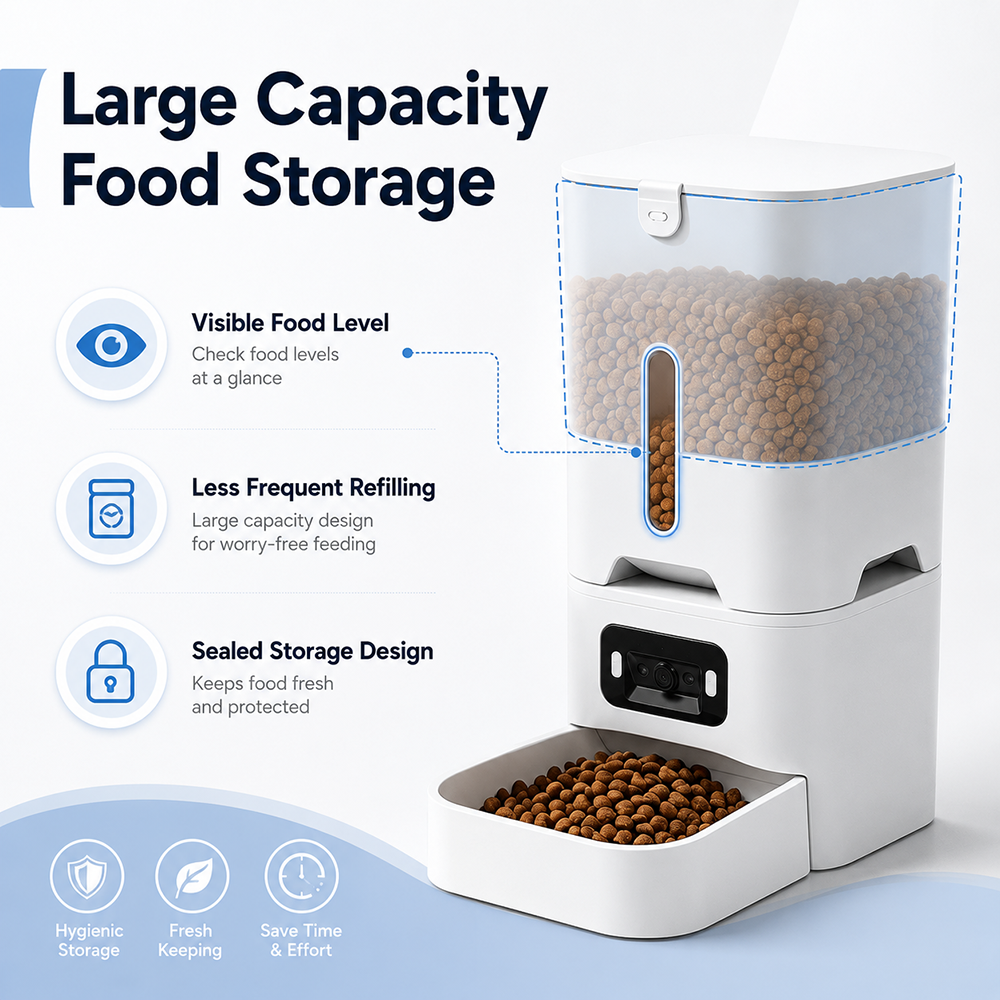 White Modern Portable Smart Pet Feeder Automatic Cat/Dog Food Dispenser Large Capacity Visible Grain Window Timed Feeding