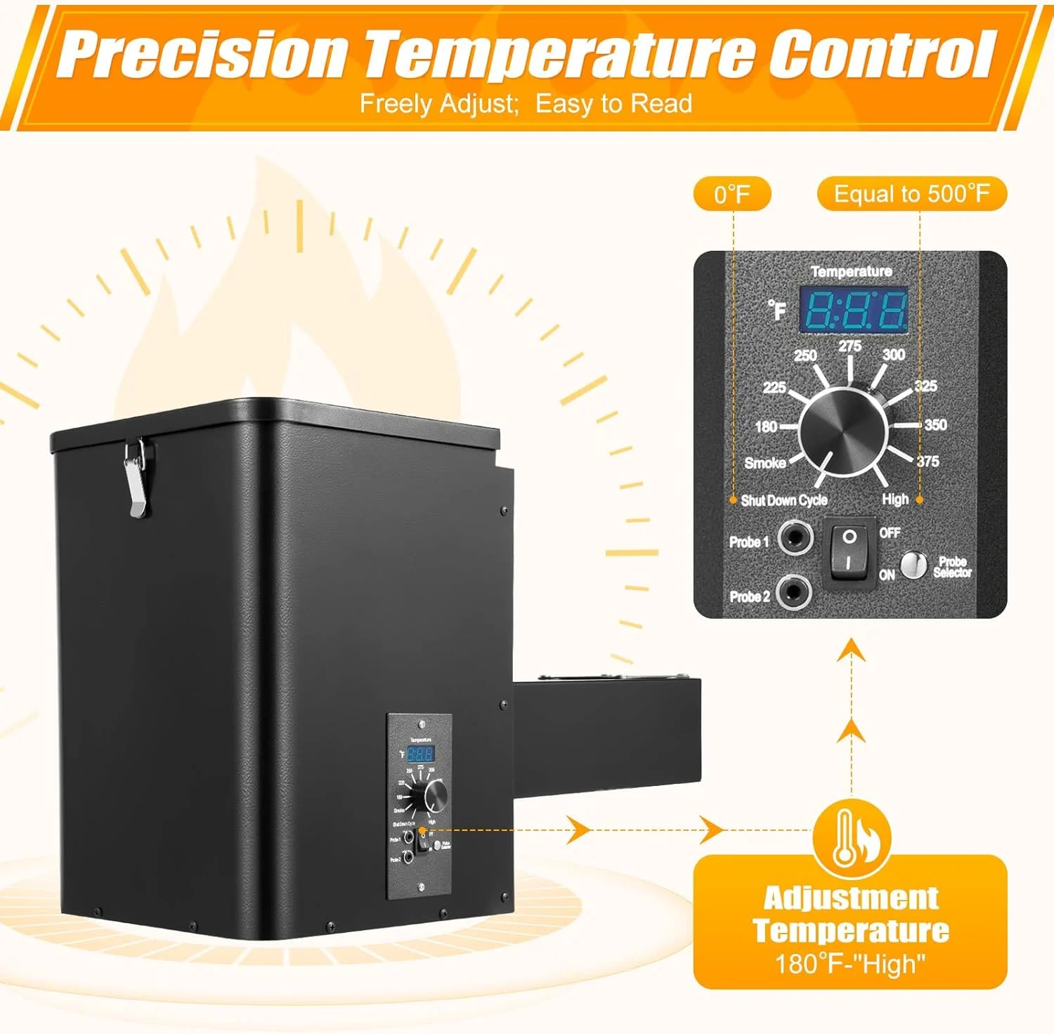 Vertical Pellet Hopper Assembly Kit with Digital Temperature Controller for BBQ Bake Roast
