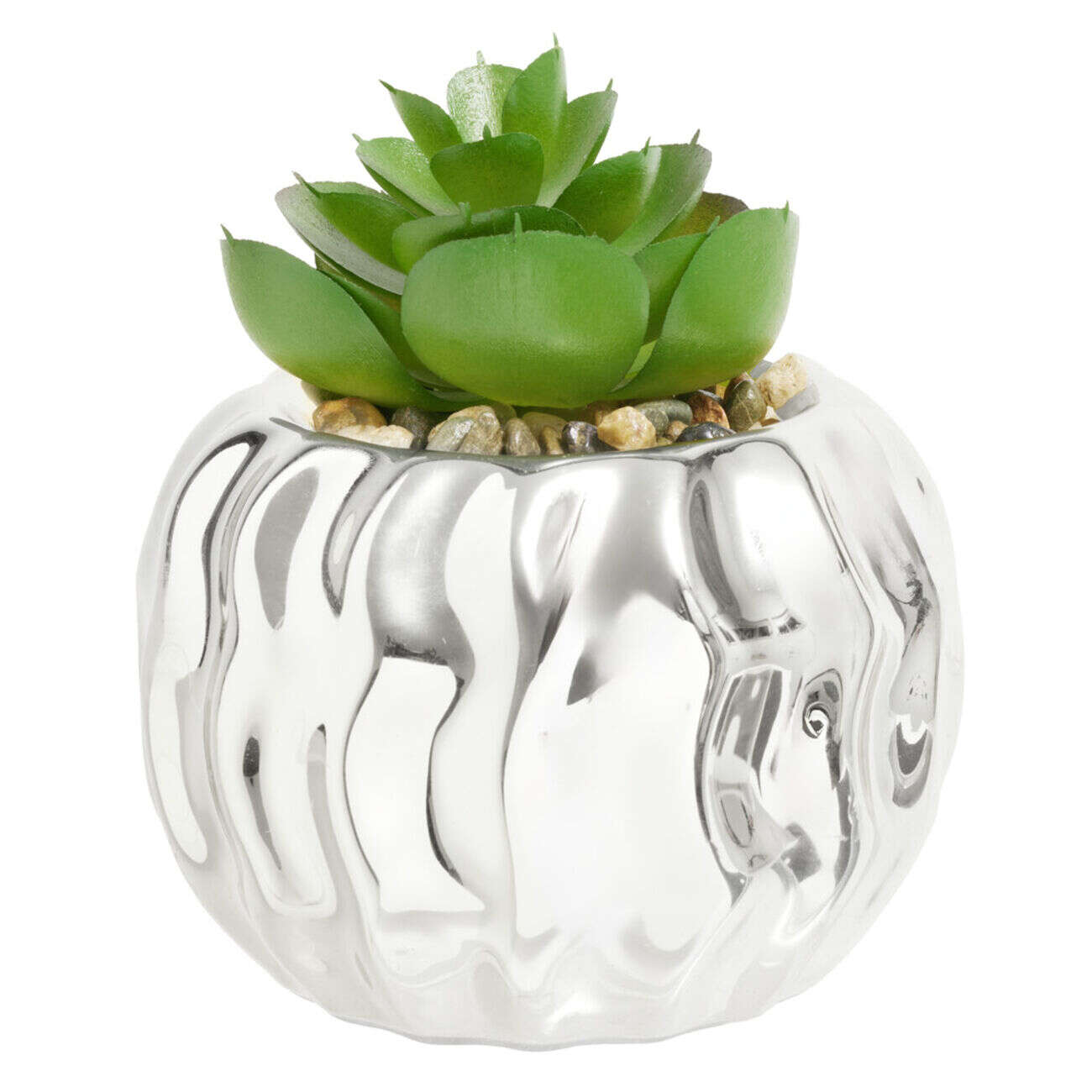 Plante grasse artificielle pot céramique doré ou argenté Ø9xH9cm (2 modèles)