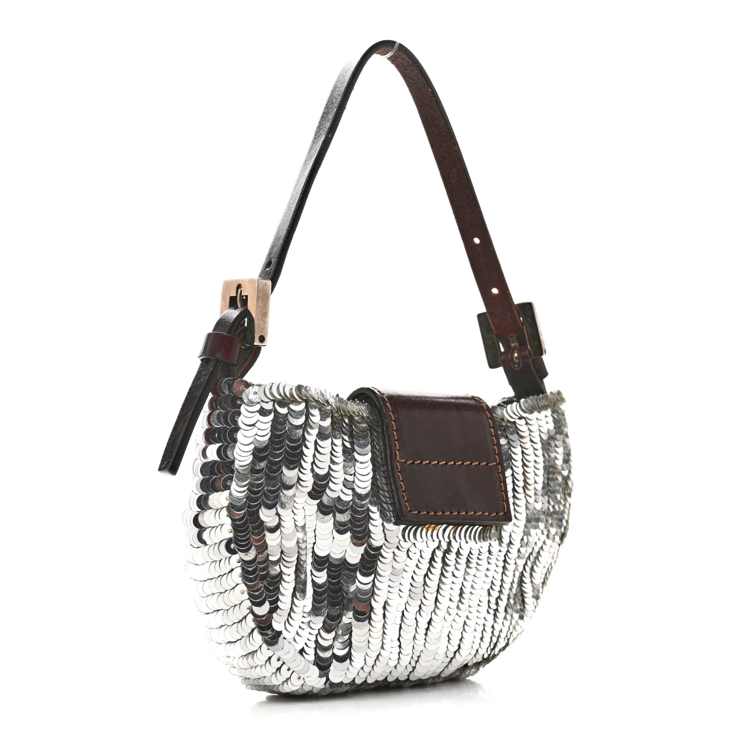 Sequin Paillettes Mini Half Moon Baguette Silver