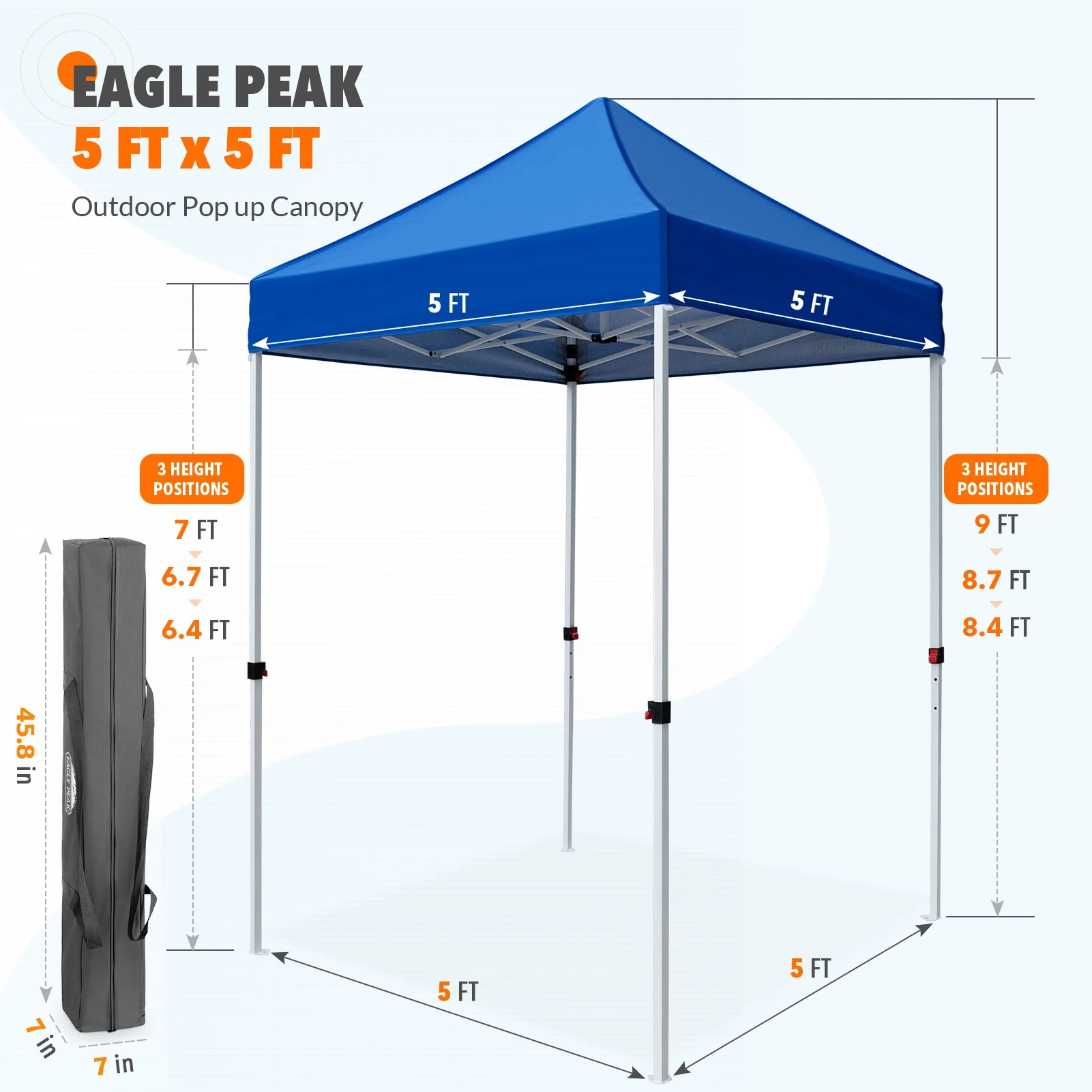 5x5 Pop Up Canopy Tent Instant Outdoor Canopy Easy Set up Straight Leg Folding Shelter(Blue)(Blue) Image 4