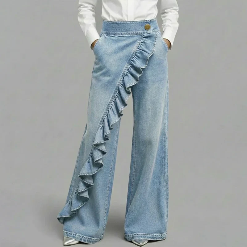Jean large asymétrique avec volants
