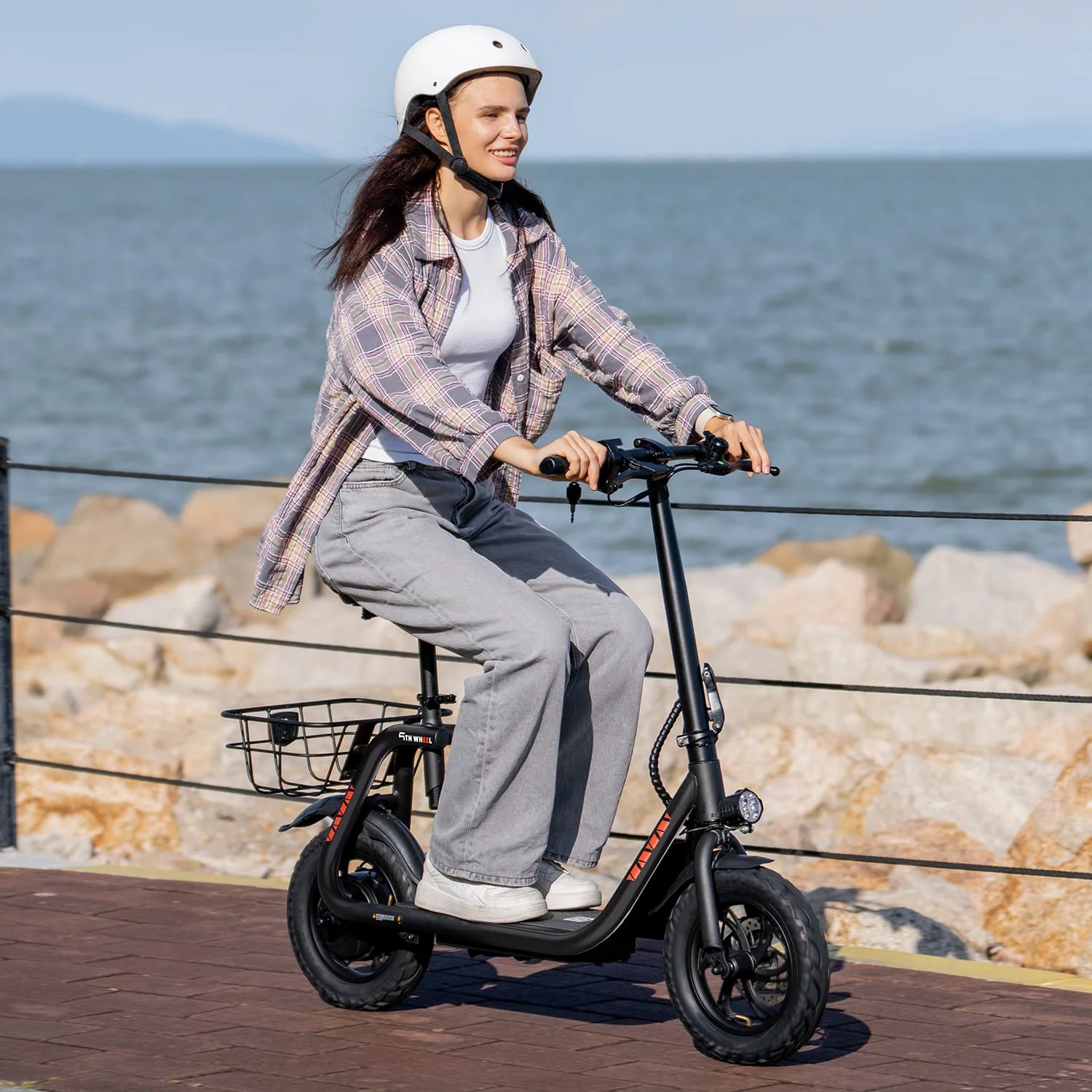 W18S 450W Motor Electric Scooter for Adults with Seat and Carry Basket, 36V 20Miles Range 15.5Mph, 12" Foldable E Scooter for Commuting - Image 7