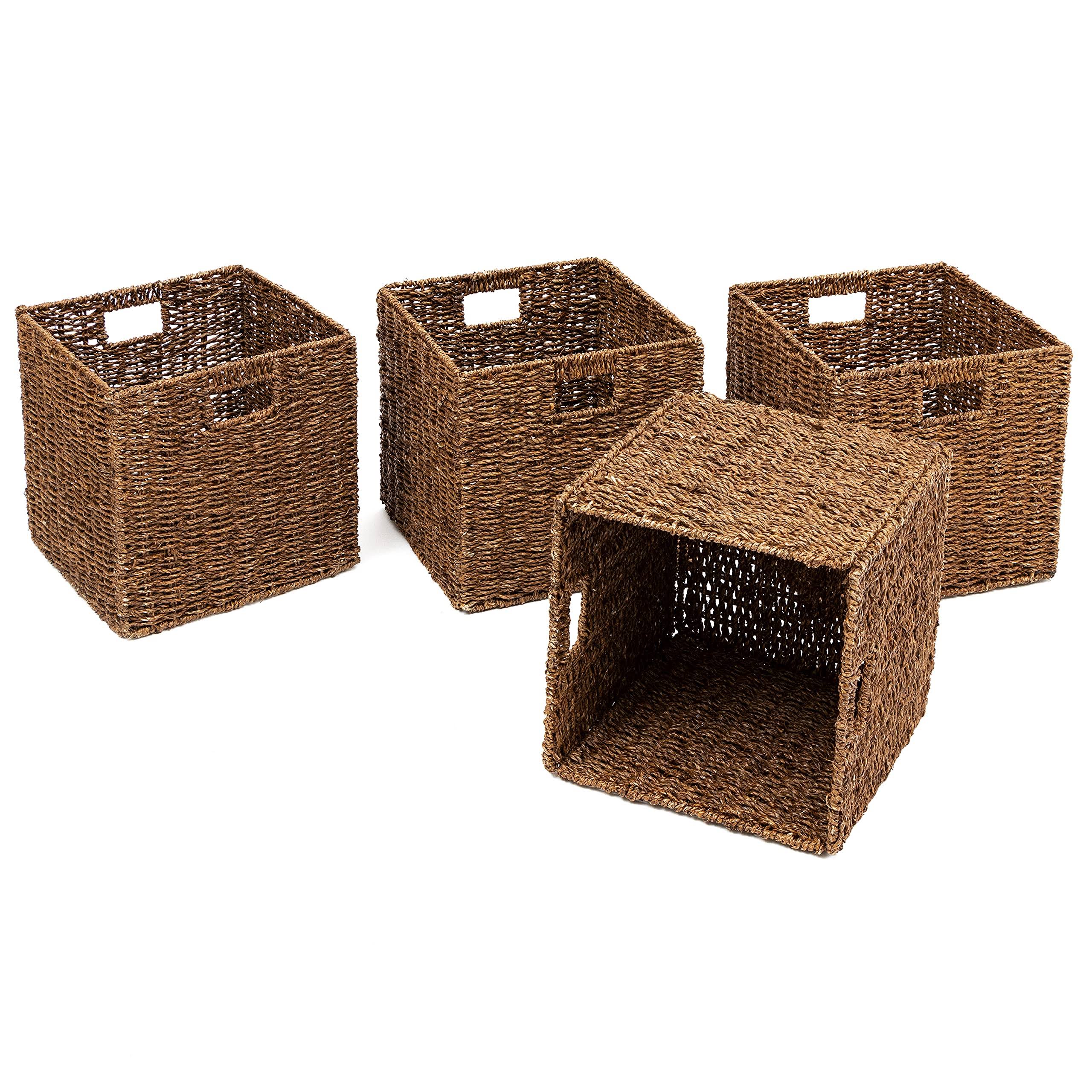 Trademark Innovations Foldable Storage Basket with Iron Wire Frame Set of 4 Brown