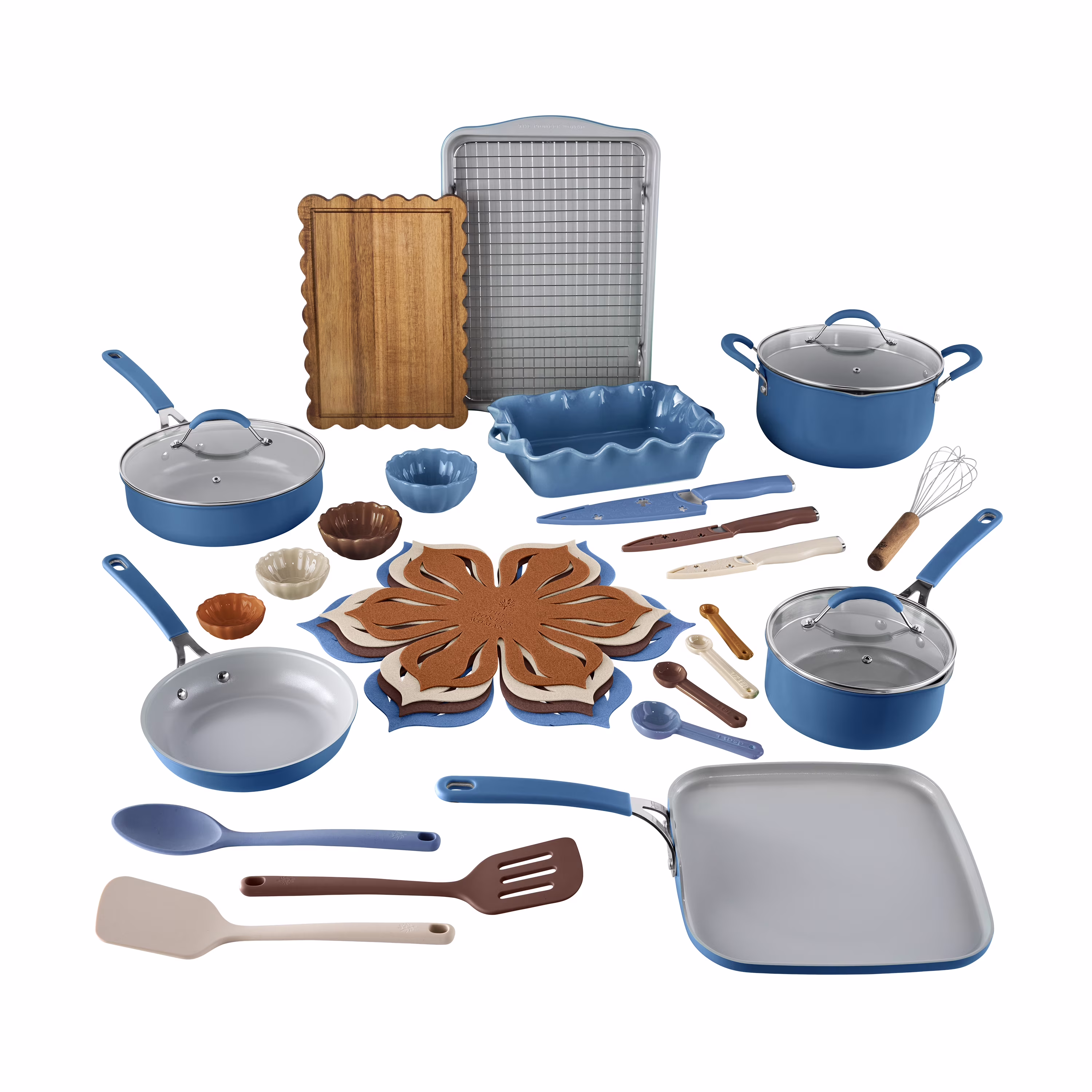 Sutton 34-Piece Ceramic Nonstick Cookware and Bakeware Set, Blue(Blue)