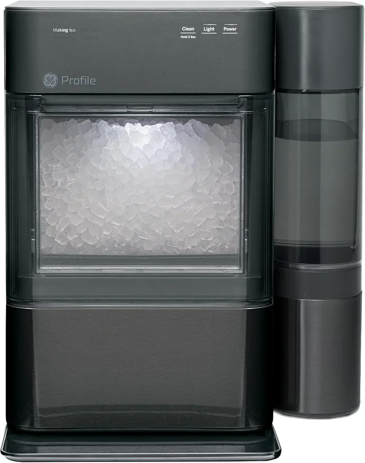 Machine à glaçons GE Profile Opal 2.0 XL avec réservoir de 3,8 litres (1 gallon) et glaçons en pépites croquantes à croquer.