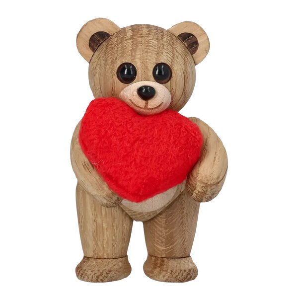Squeeze Teddy Bear with Heart trefigur 7,6 cm eik