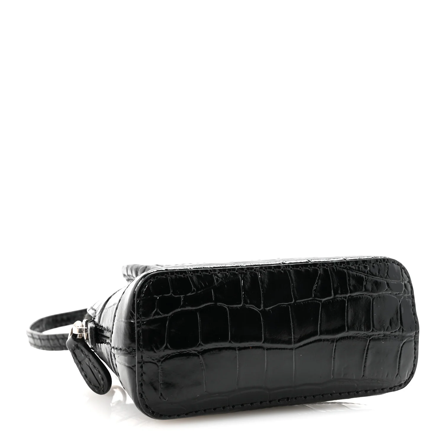 Shiny Calfskin Logo Crocodile Embossed Mini Ville Top Handle Bag Black
