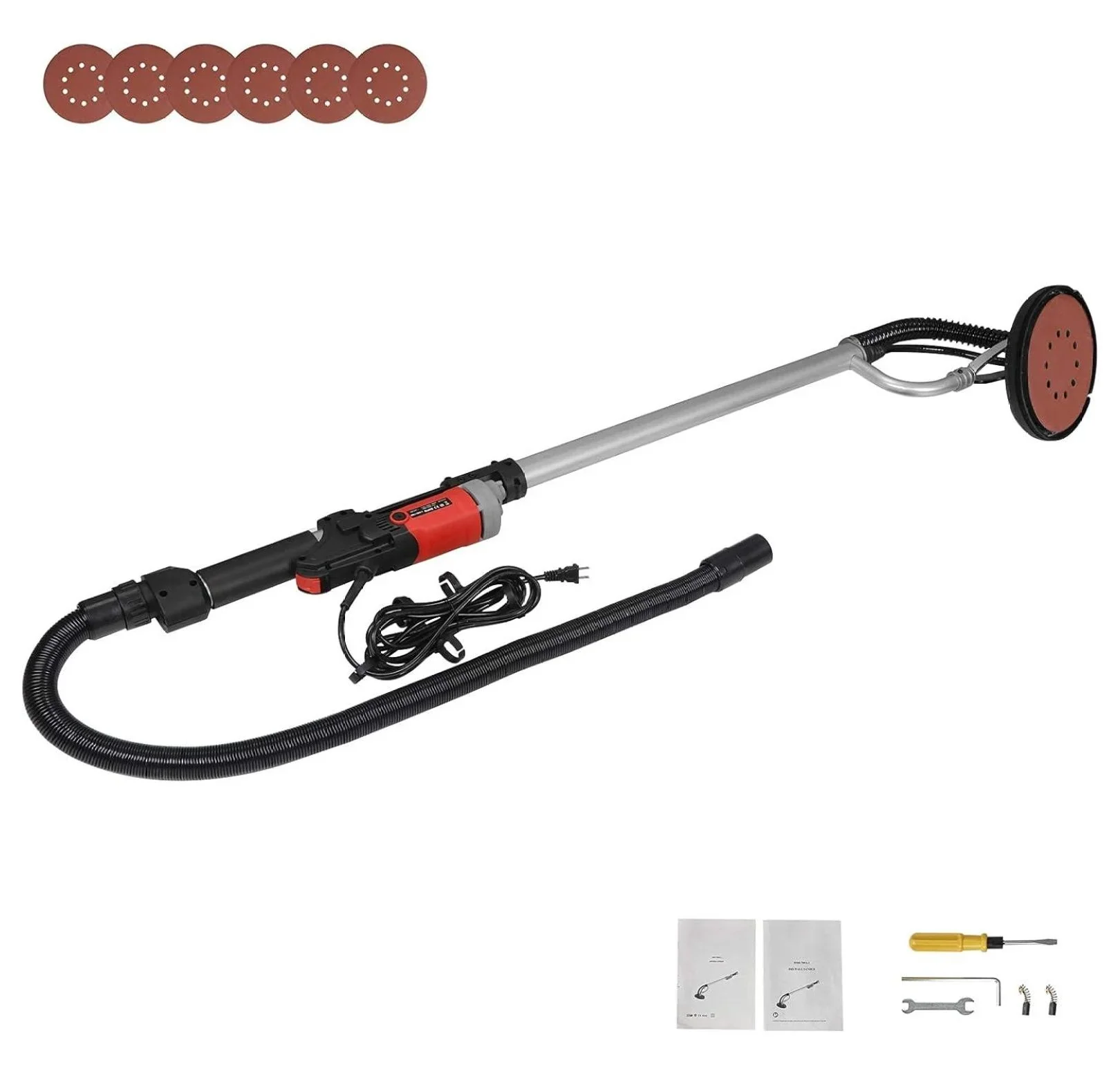 Electric Drywall Sander 800w Adjustable Variable 6 Speed Disc Sander w/ 6 Sand Pads, 1000-2000RPM