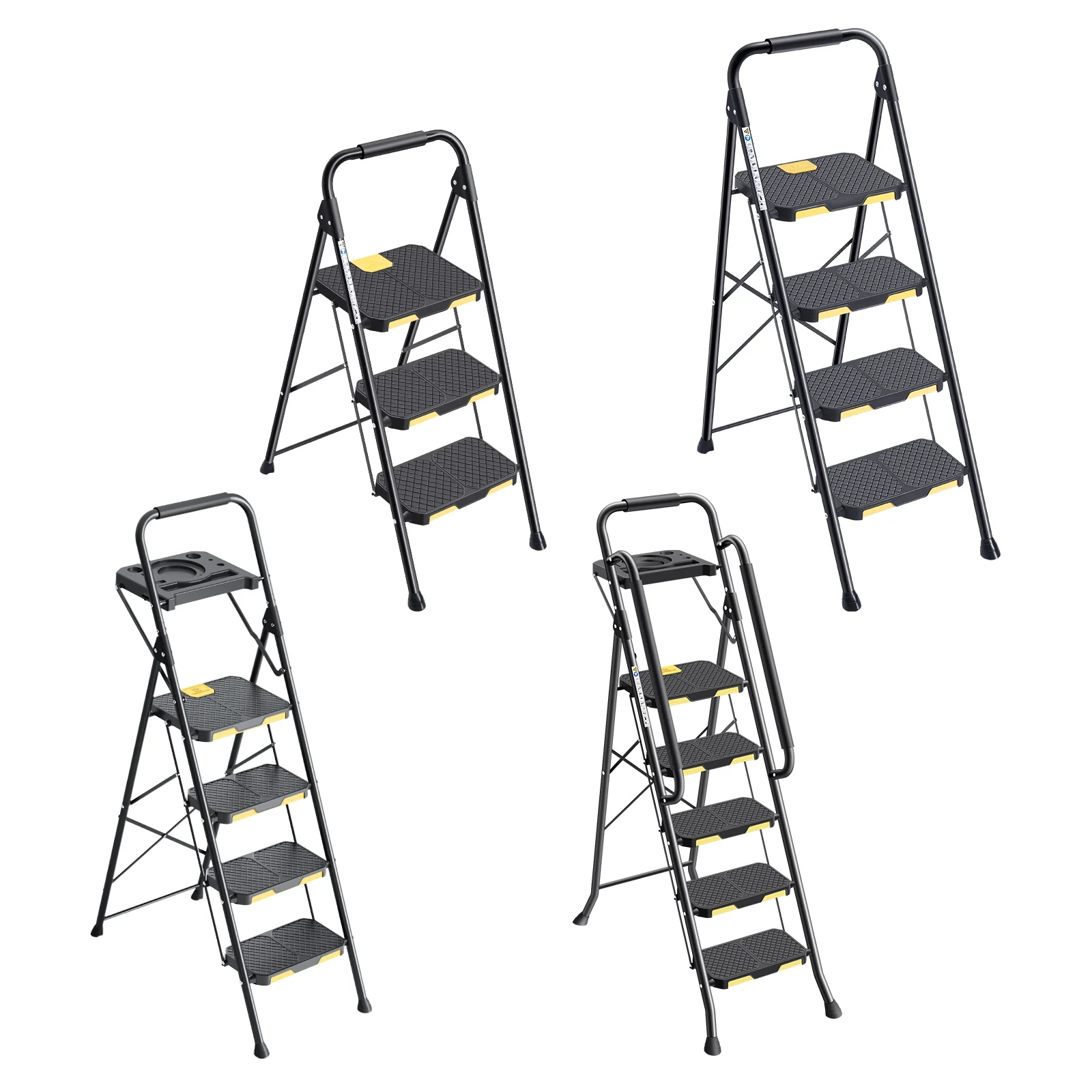 Kingrack 5 Step Folding Ladder for Adults, 800 lb Sturdy Steel Stool Ladder with Anti - Slip Pedal&Handrail&Tool Tray for Home Kitchen Office