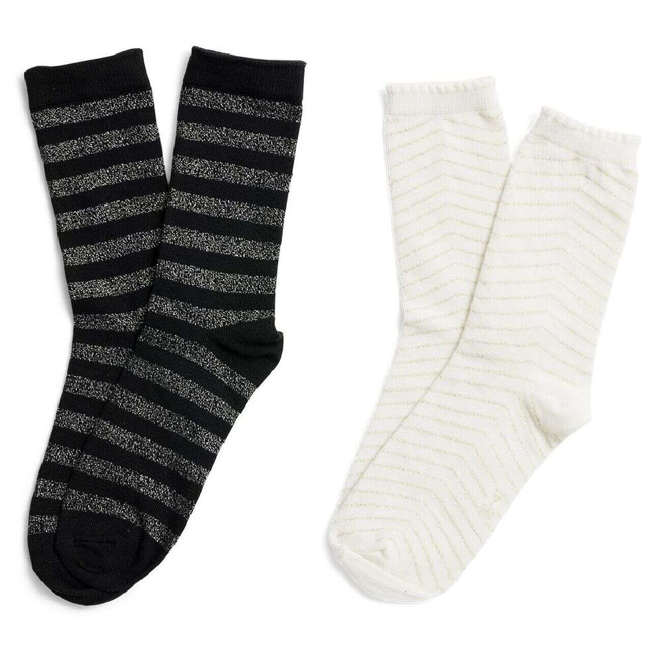 Lot 2 paires de chaussettes femme fils métallisés - Beige