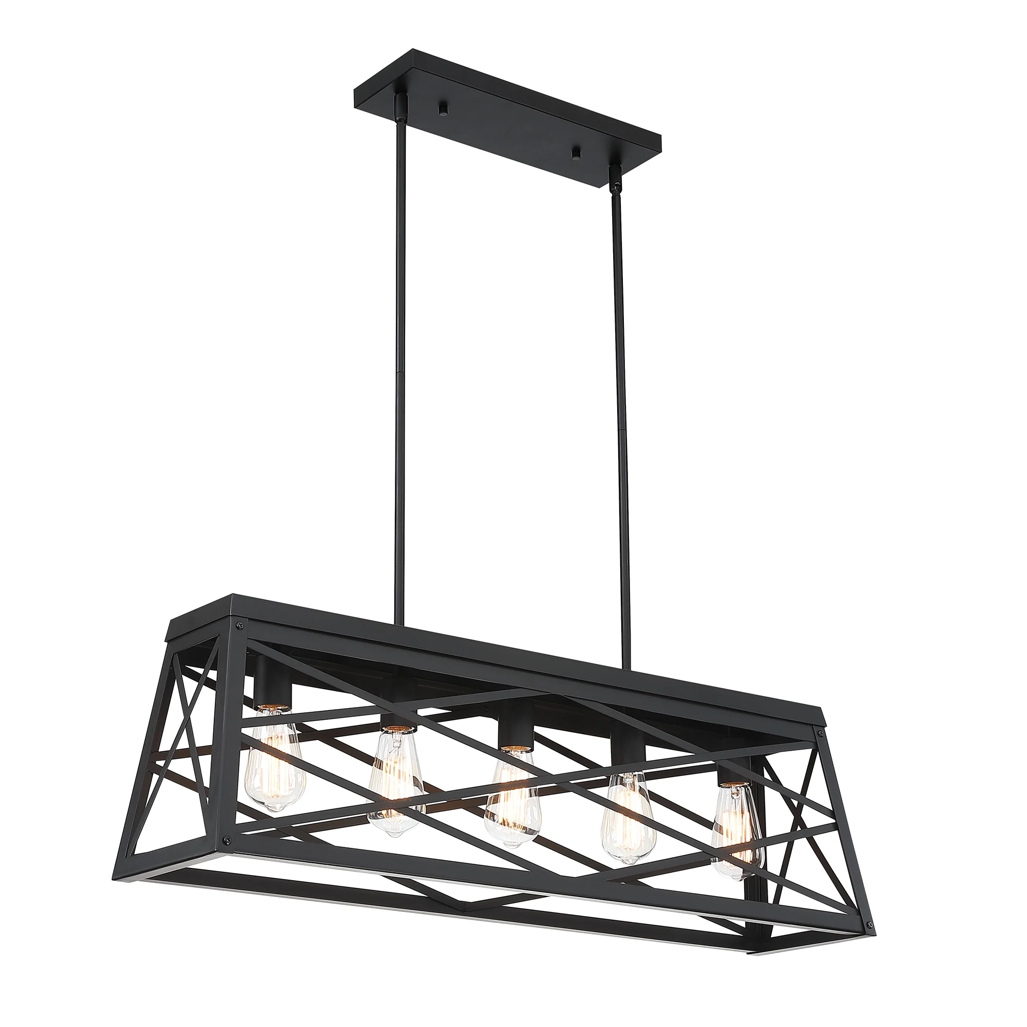 5-Light Farmhouse Matte Black Chandelier Industrial Pendant Lighting for Kitchen Island for Dining Room, Living Room