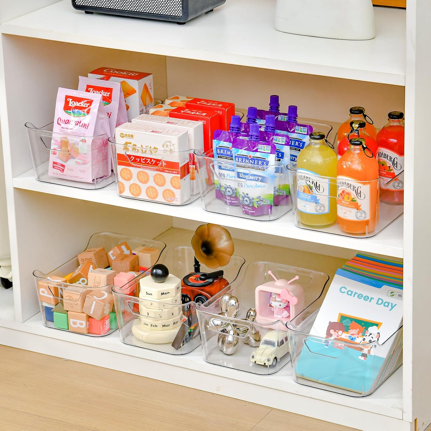 12 Pack Clear Plastic Storage Bins, Pantry Organizers and Storage, Clear Pantry Organizer Bins, Plastic Containers with Handle for Kitchen, Freezer, Cabinet, Closet, Bathroom Under Sink Storage