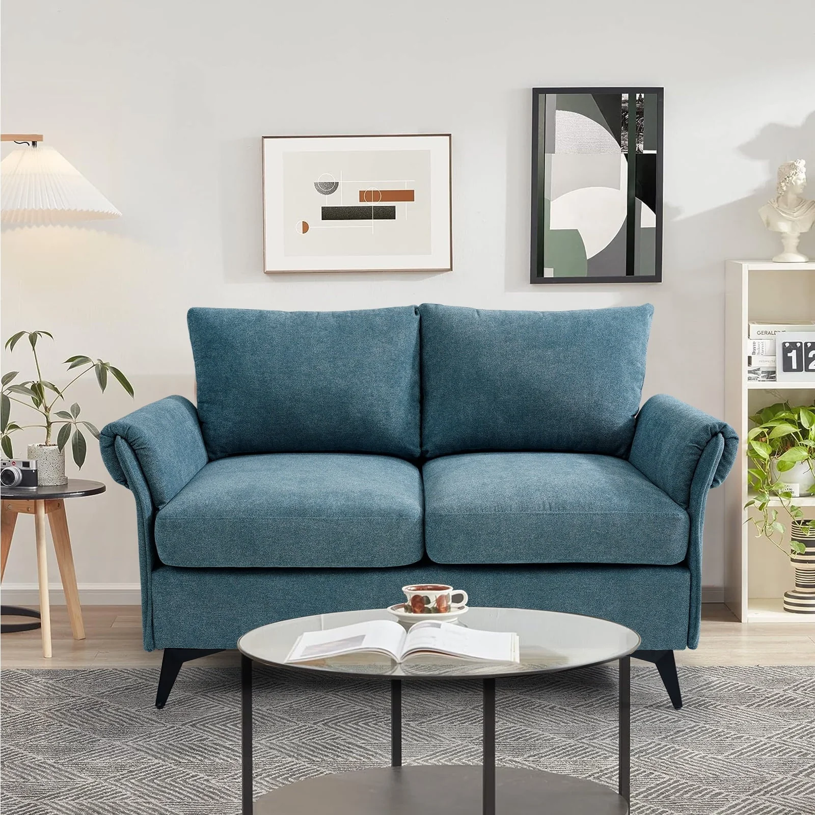 Fairyland Modern Sofa for Living Room, Small Loveseat for Small Space, Easy to Install, Blue(Beige)