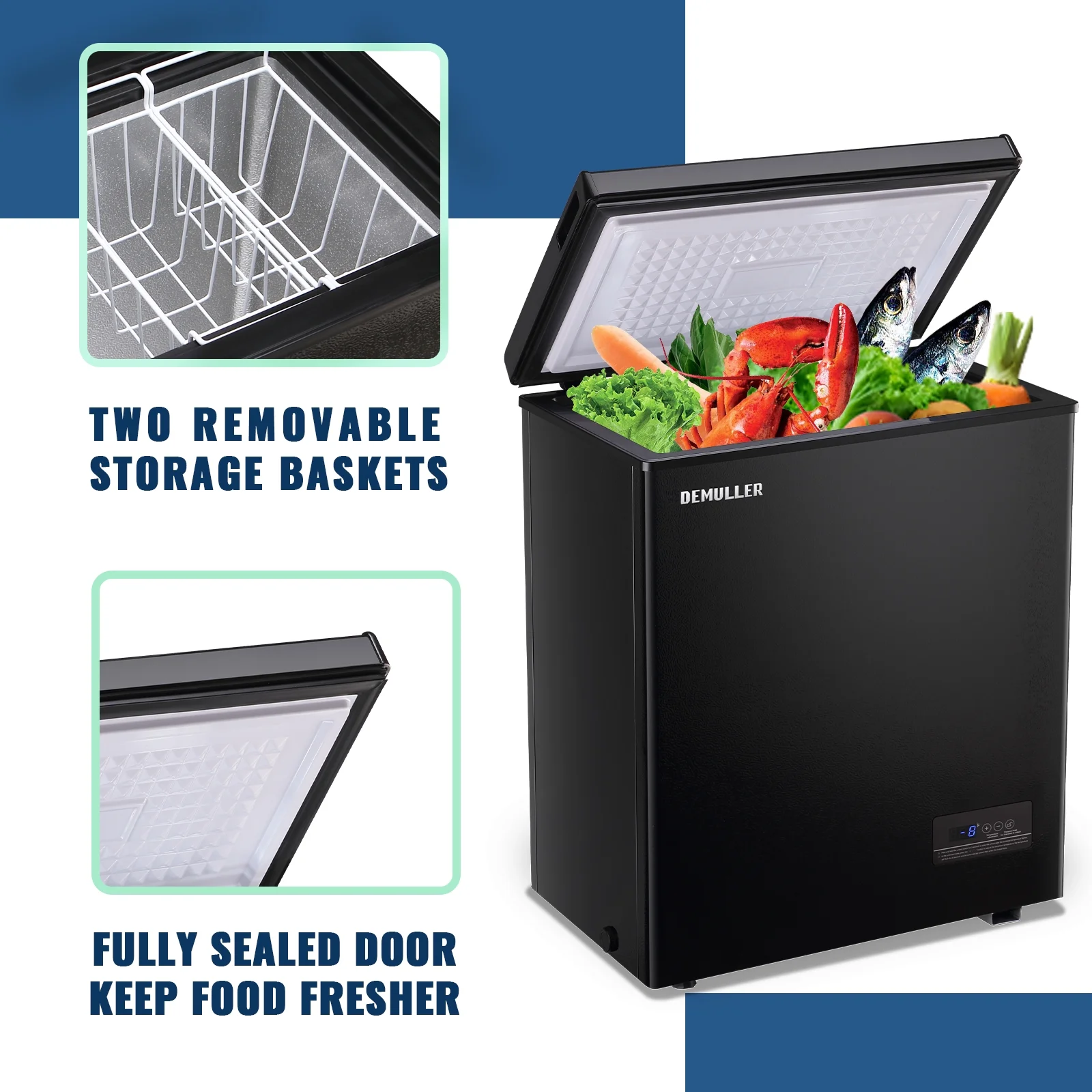 Deep Chest Freezer Freezers with Two Storage Baskets Ultra-Low Temperature Black 79-B-1(BLACK) - Image 8