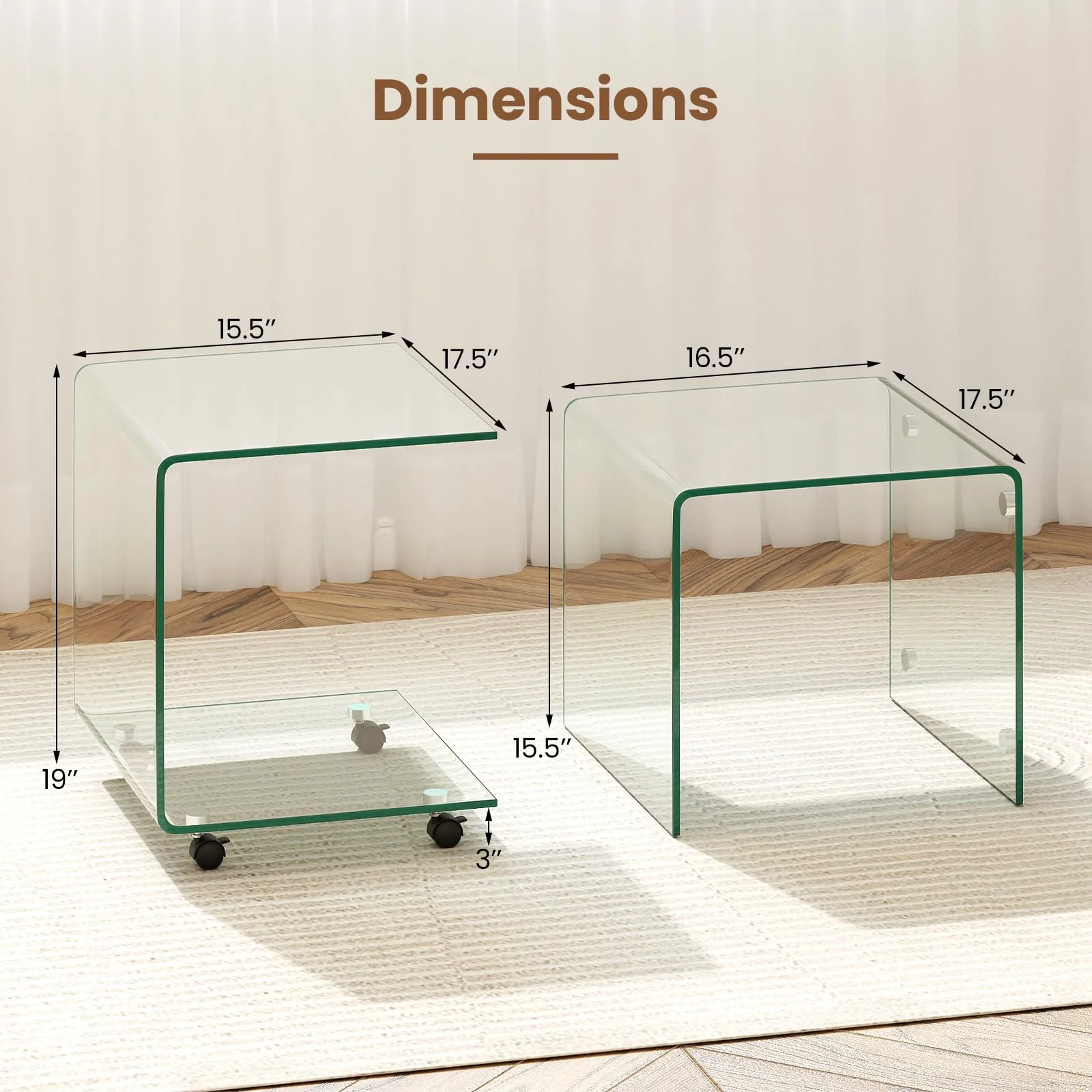 Tangkula Modern C-Shaped Tempered Glass Side Table