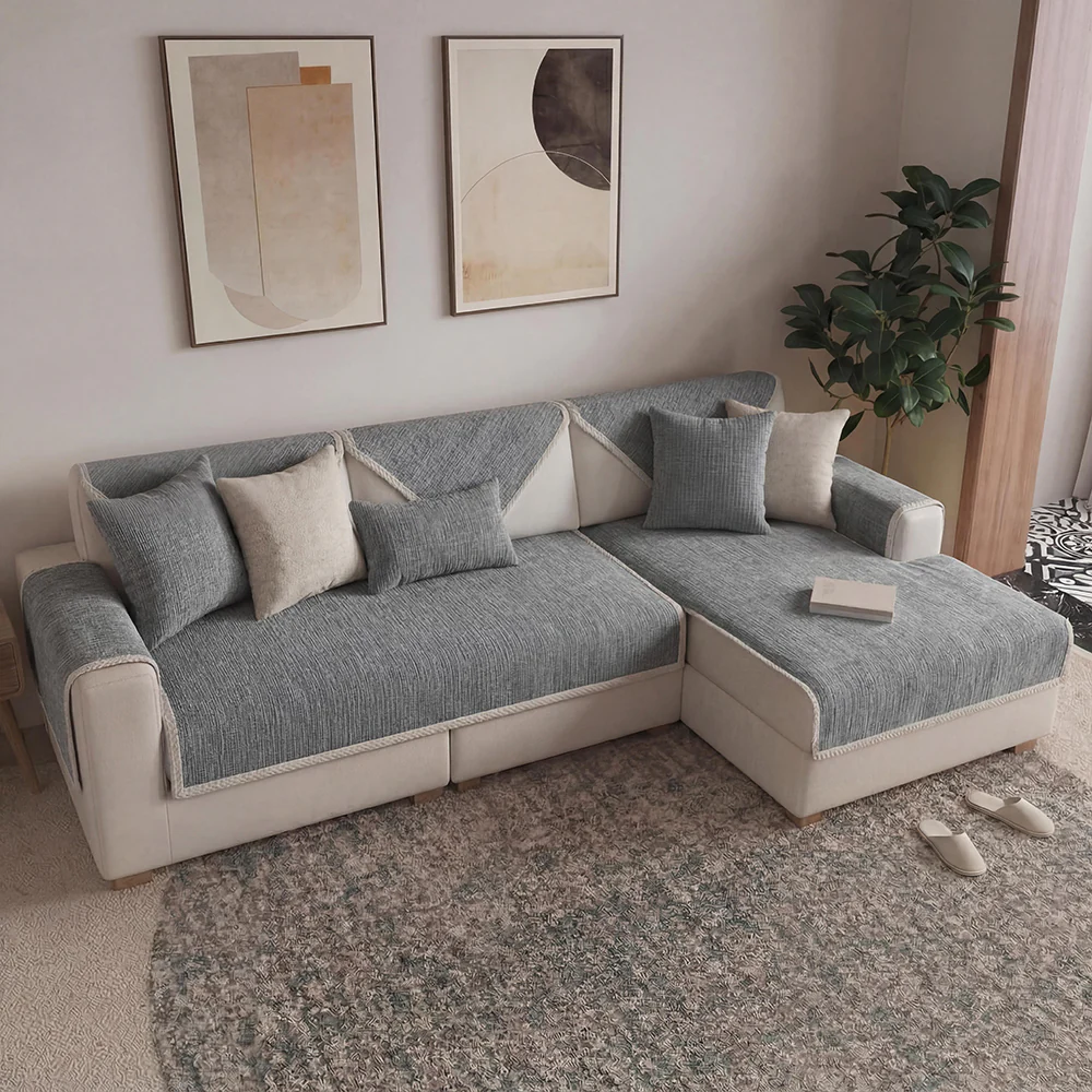 Waterproof Antimicrobial Simple Chenille Fabric Anti-scratch  Sectional Couch Cover