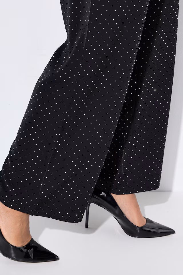 Wide-leg rhinestone pull-on pants