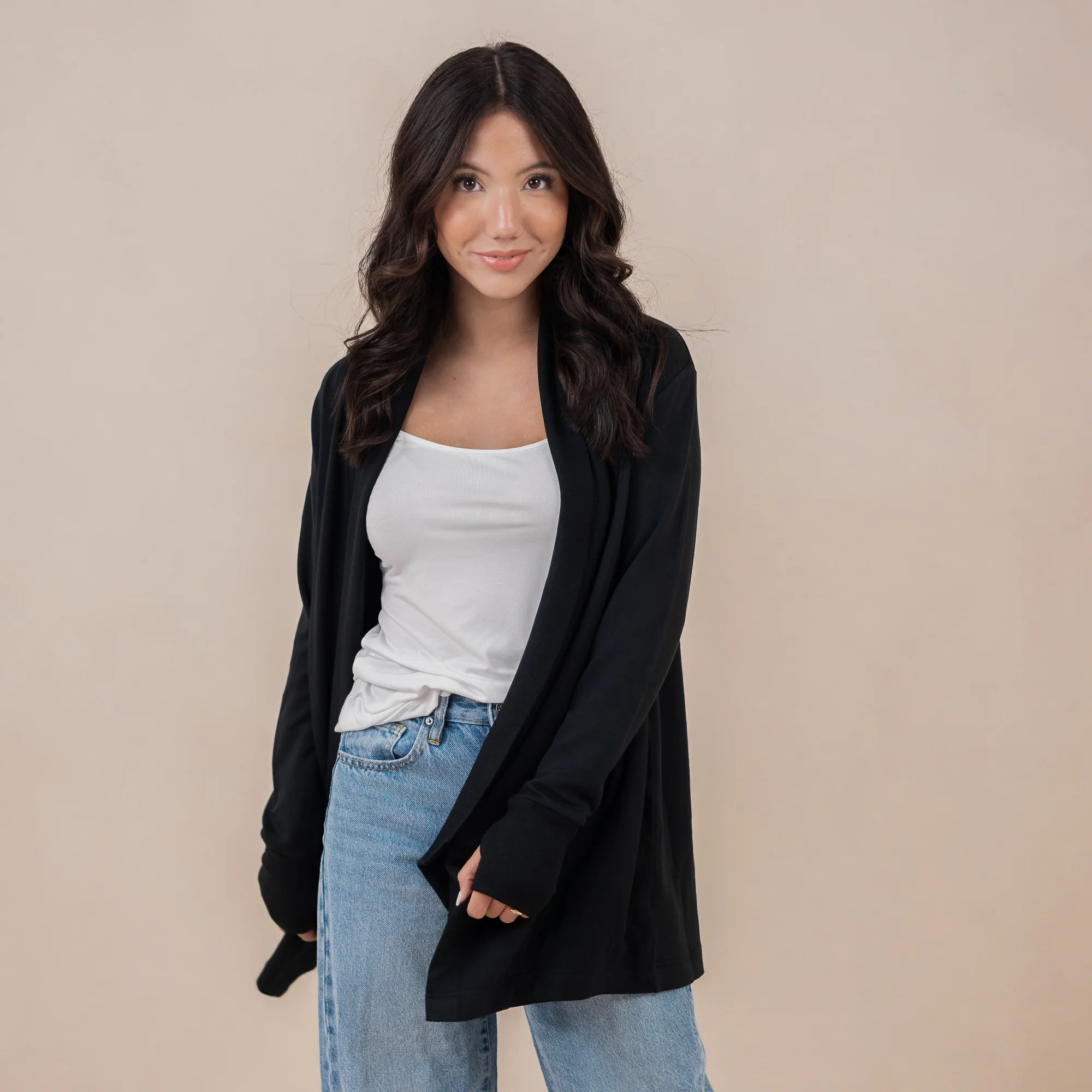 Women's French Terry Wrap Top in Midnight