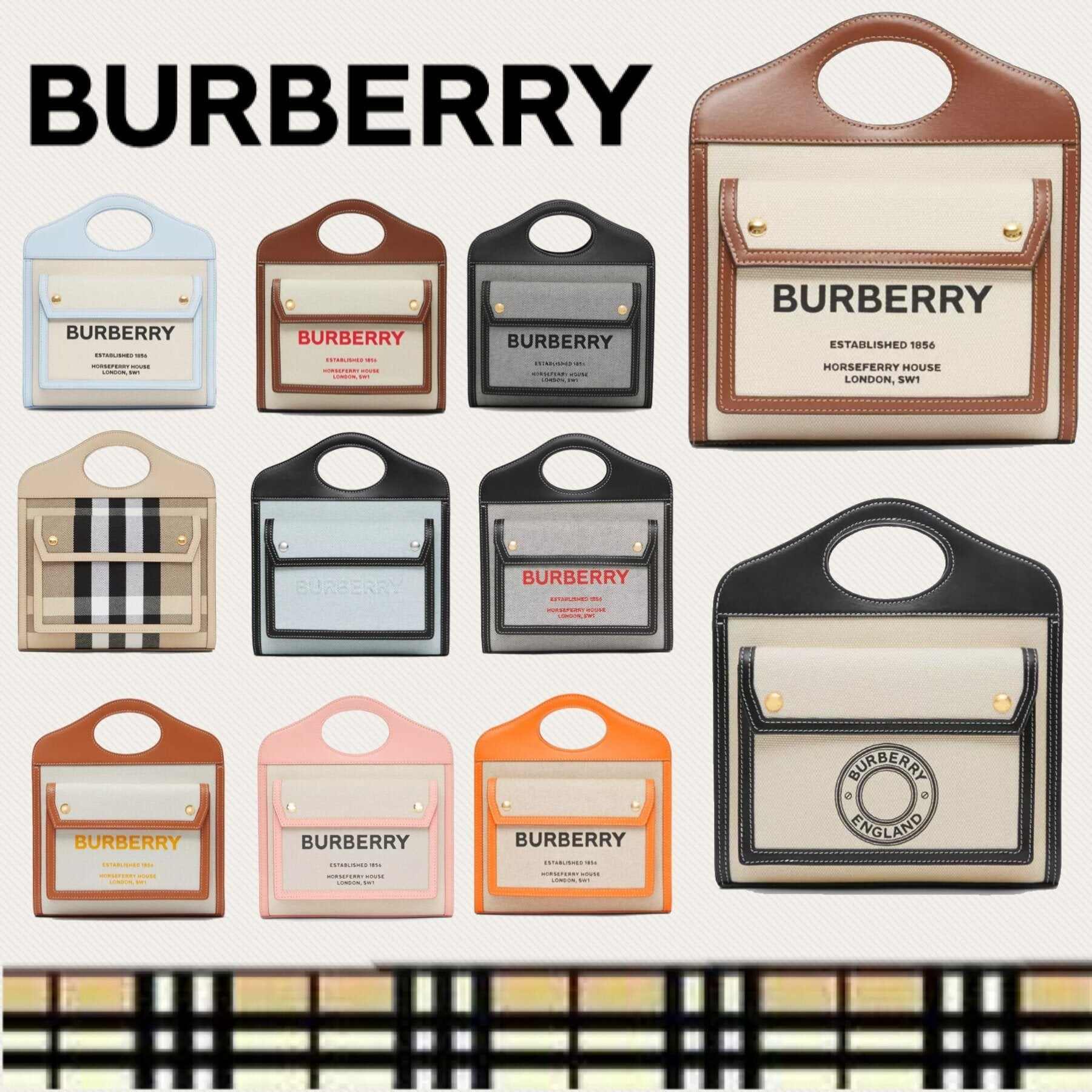 BURBERRY【バーバリー】新作·ミニ レザー ソフトポケットトート バーバリーロゴ