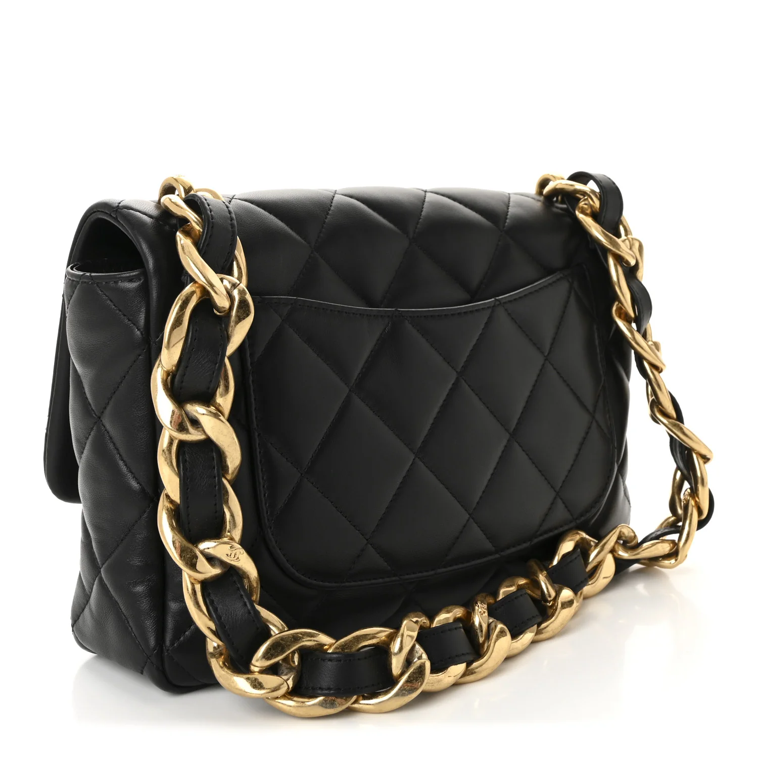 Lambskin Quilted Large CC Funky Town Flap Black